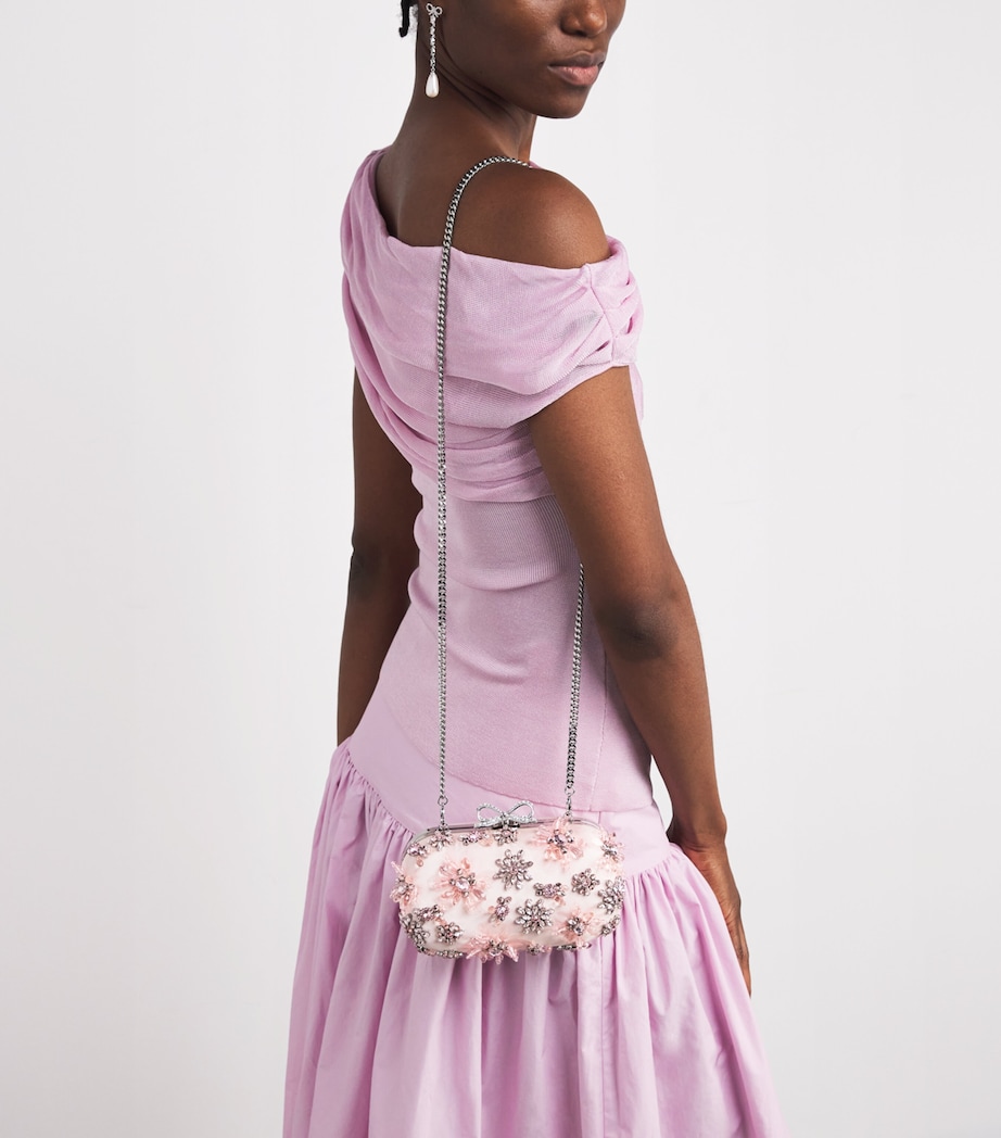 Satin Crystal-Embellished Clutch Bag PINK Image 5