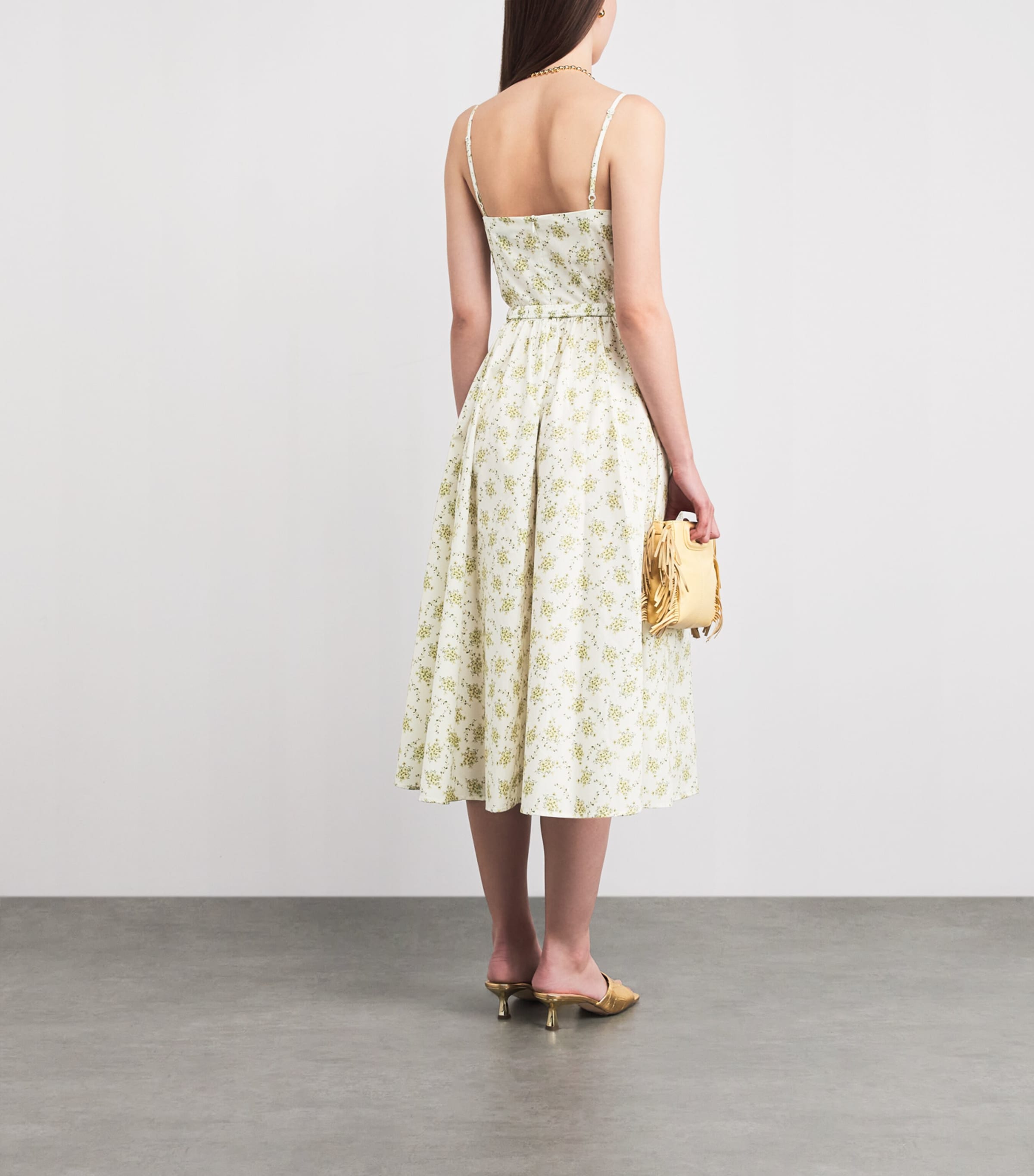 Sandro Paris Womens Cotton Floral Midi Dress Olive / Ecru Image 4