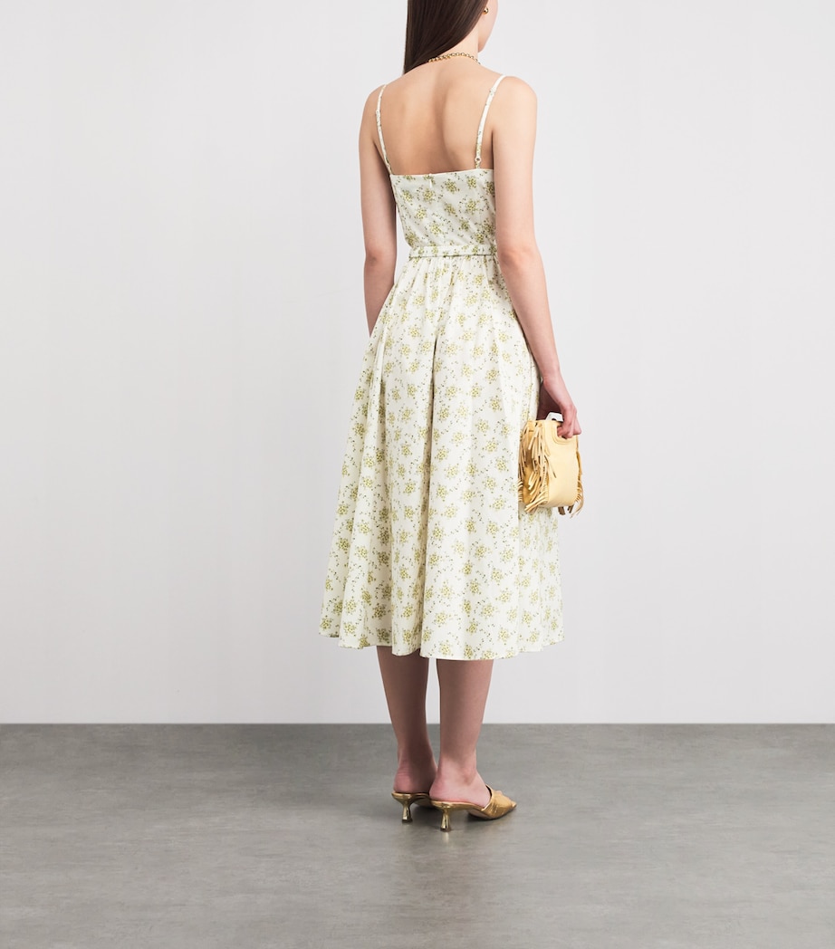 Sandro Paris Womens Cotton Floral Midi Dress Olive / Ecru Image 4
