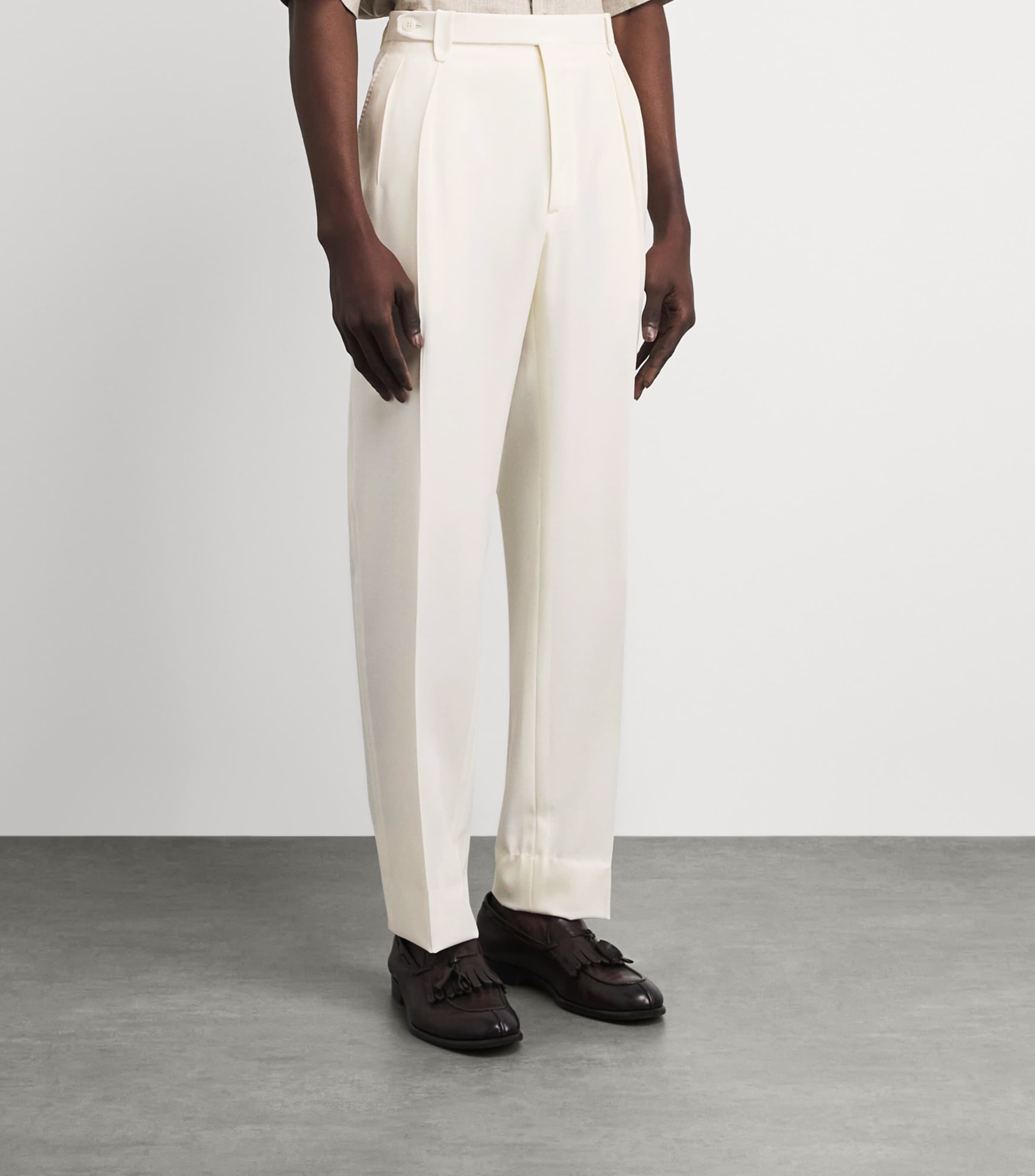Brioni White Wool Straight Tailored Trousers | Harrods US