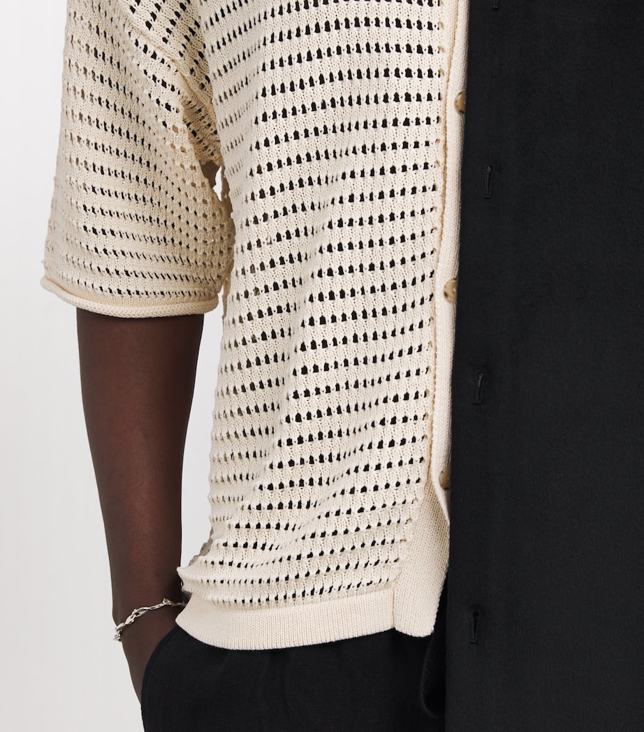 Crochet Floral Logo Polo Shirt CREAM Image 6