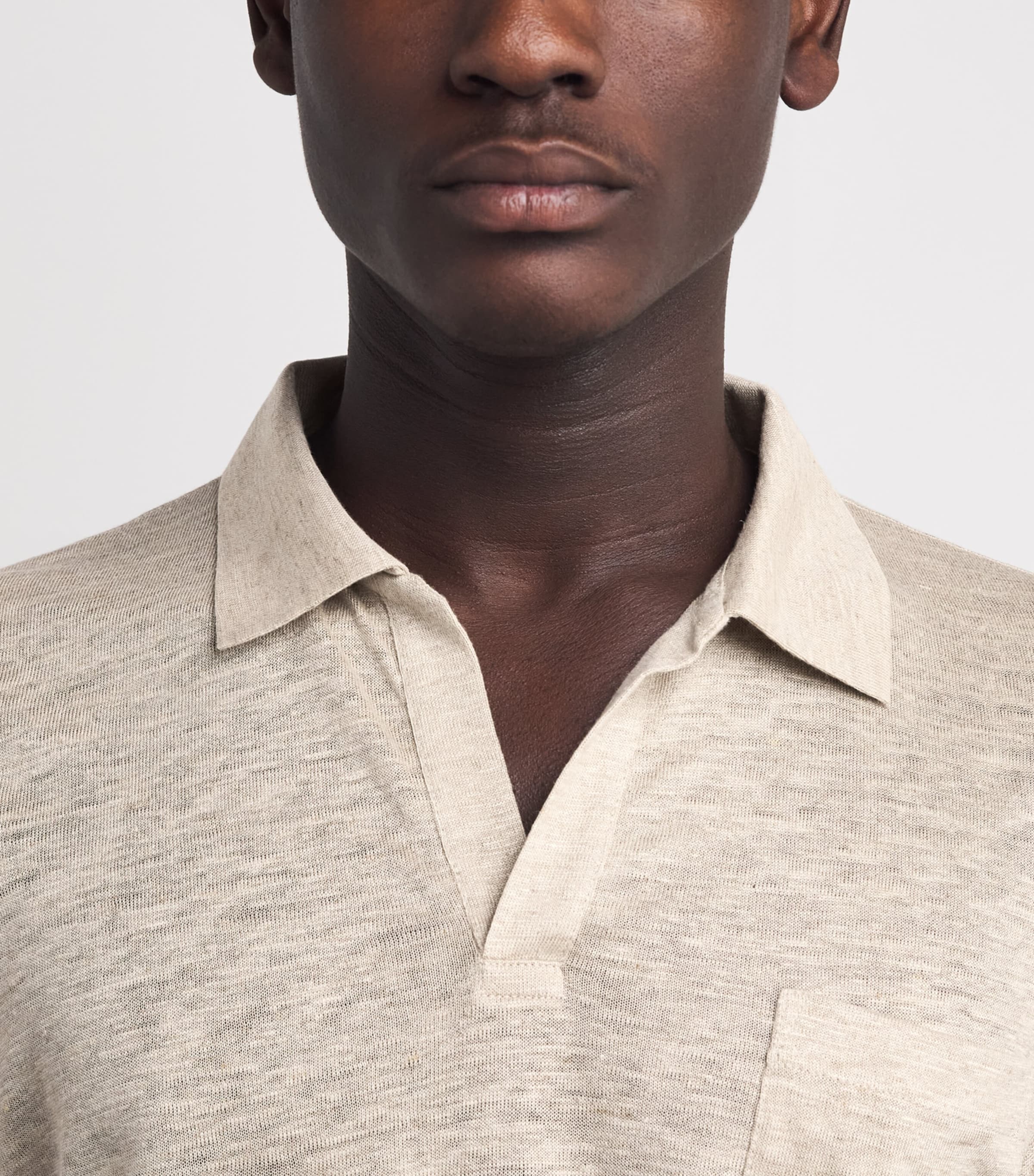 Sease Mens Linen-Cotton Polo Shirt Beige Image 3