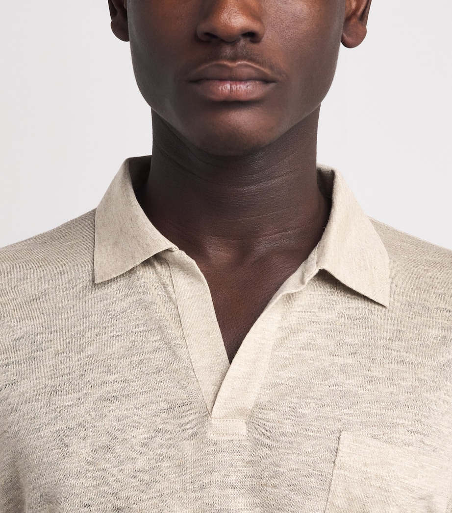 Sease Mens Linen-Cotton Polo Shirt Beige Image 3
