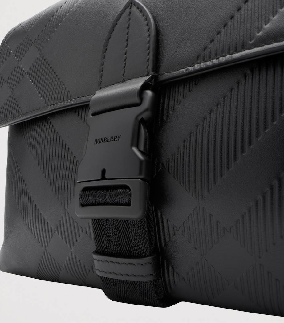 Small Leather Check-Embossed Messenger Bag BLACK Image 5