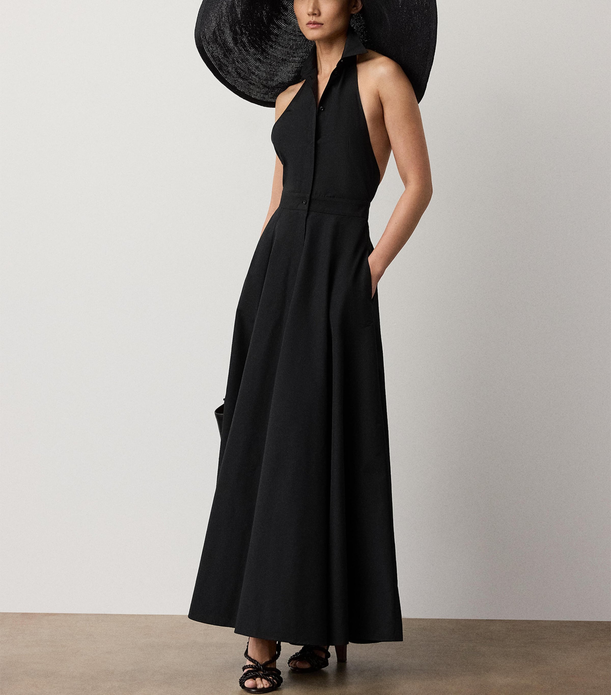 Ralph Lauren Collection Womens Cotton-Blend Poplin Eldred Maxi Dress Black Image 2
