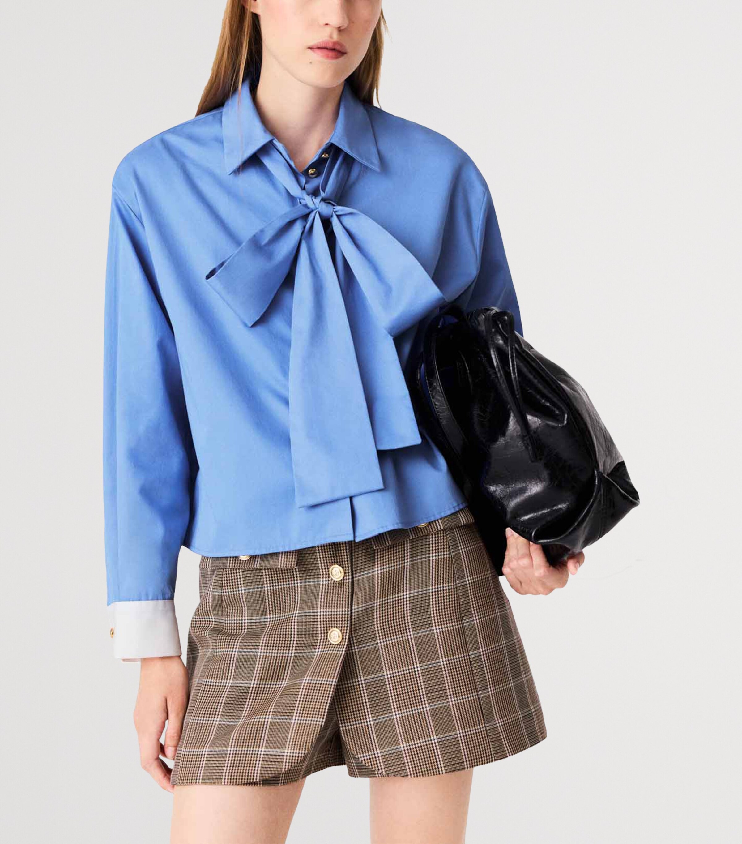 Maje Womens Cotton Pussybow Shirt Blue Image 5