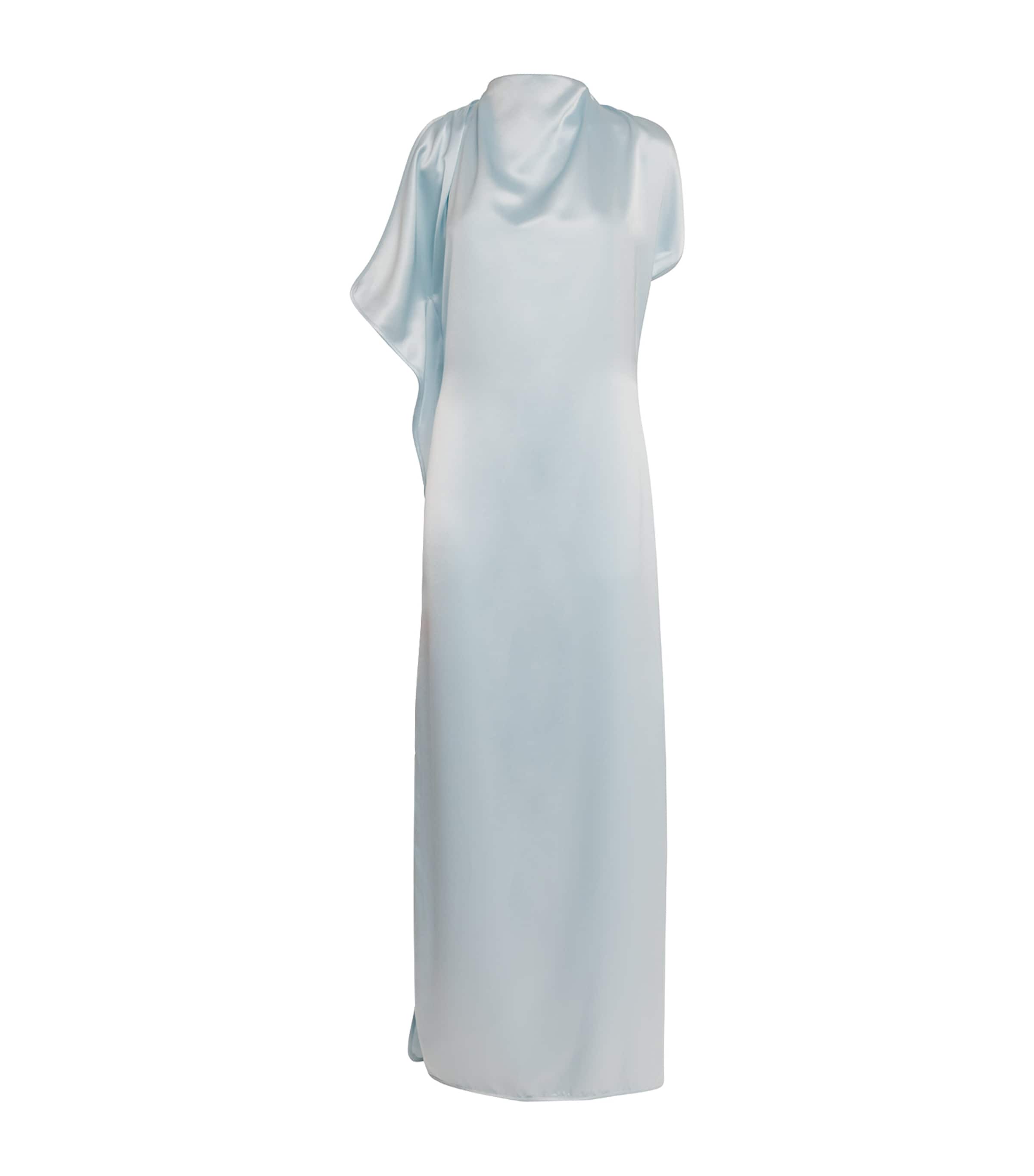Camilla And Marc Satin Draped Chimera Maxi Dress In Blue