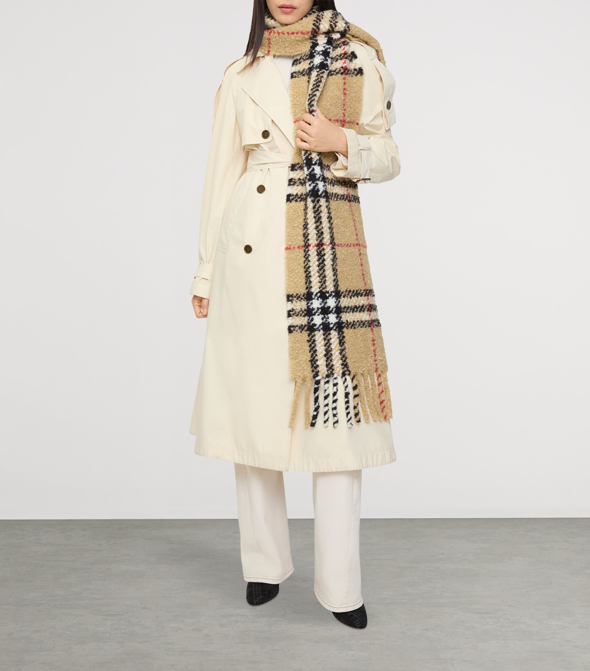 Burberry Alpaca-Wool Bouclé Check Scarf Sand Image 2