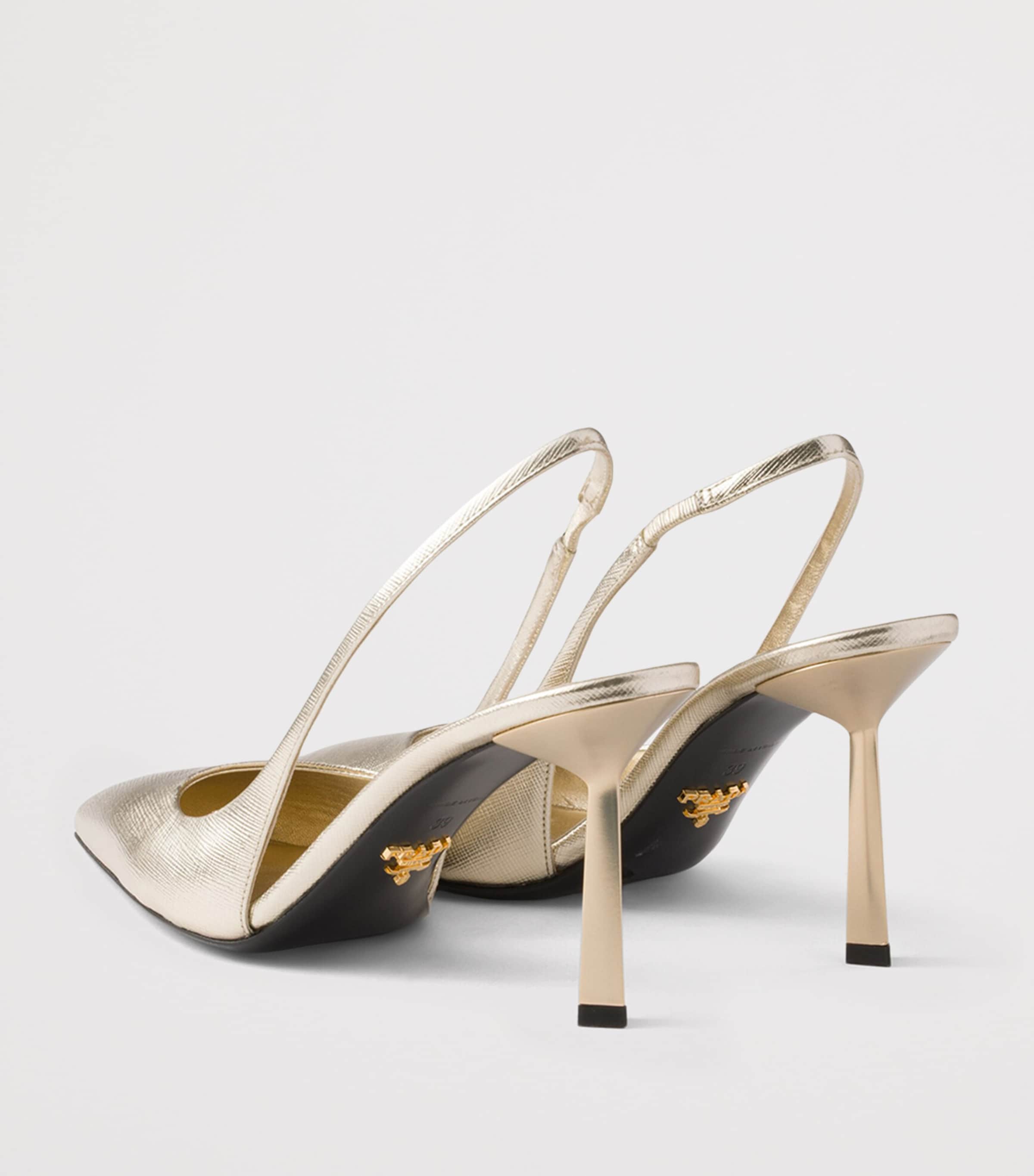 Prada Metallic Saffiano Leather Slingback Heels 75 Gold/silver Image 4