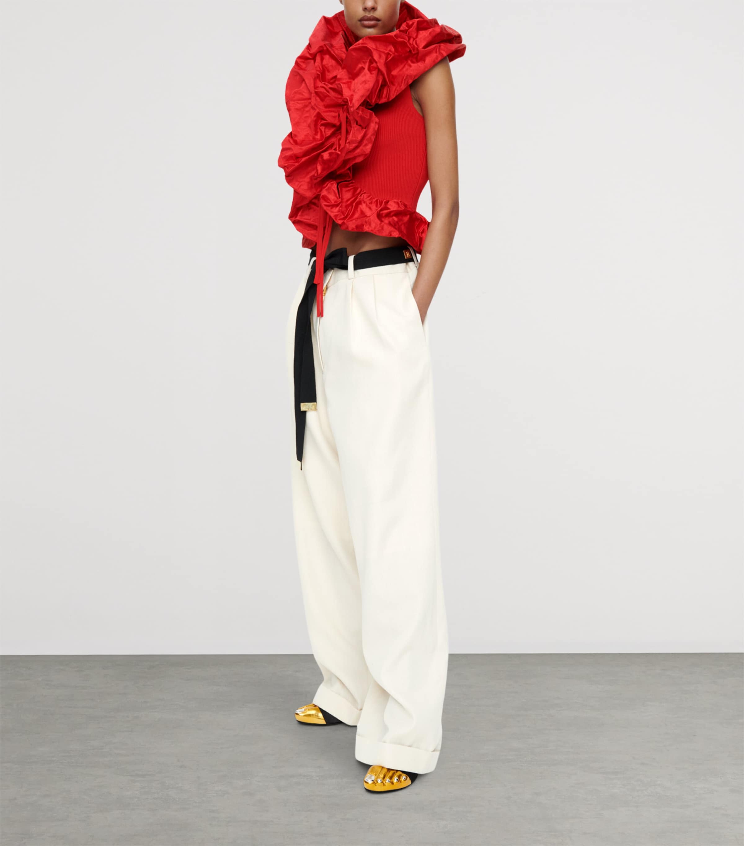 Schiaparelli Womens Knitted Sculptural Ruffle Blouse Red Image 3