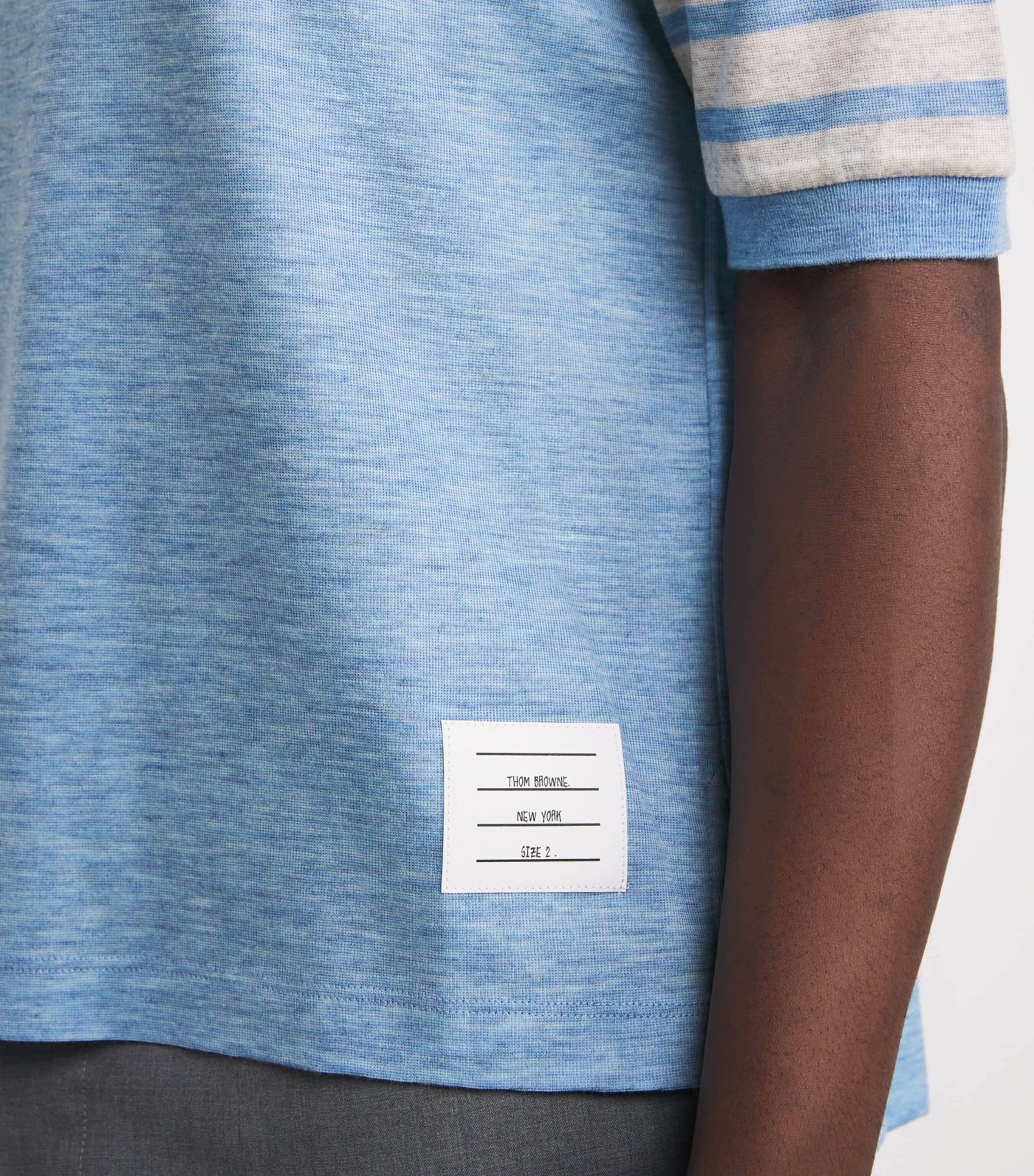 Virgin Wool Rib-Cuff T-Shirt LIGHT BLUE Image 6