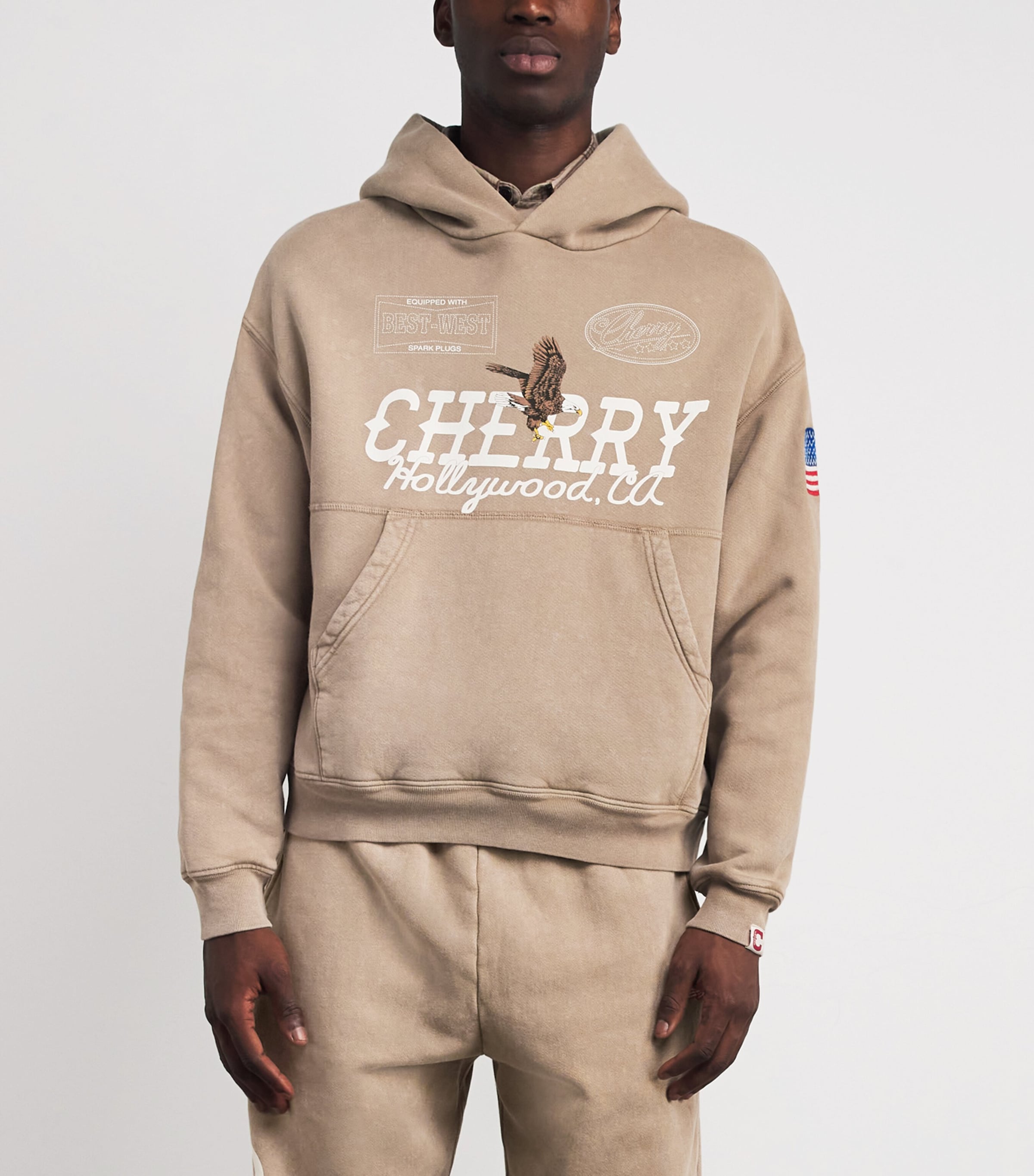 Cotton Logo Print Hollywood Hoodie TAN Image 3