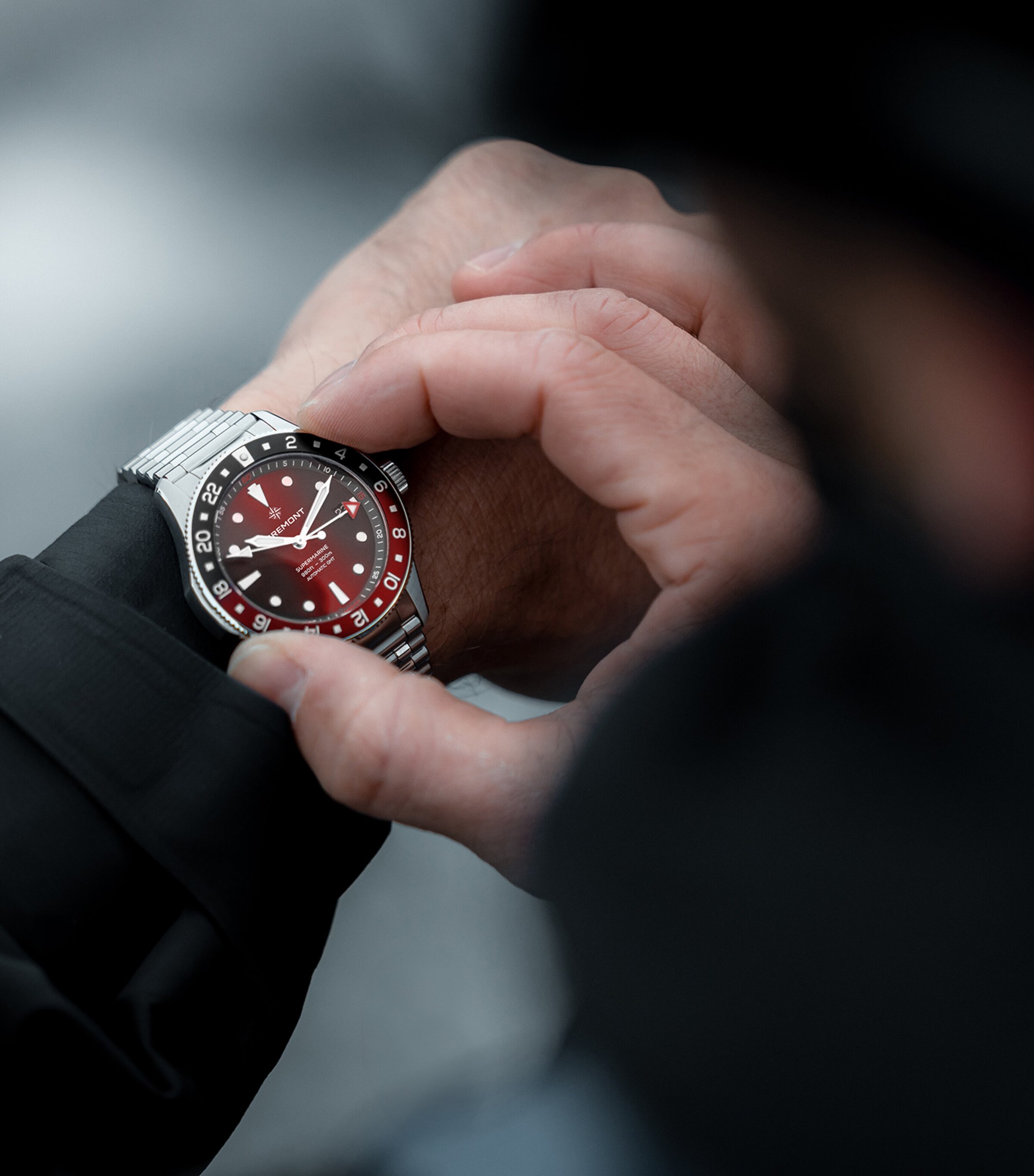 Bremont Stainless Steel 300m Supermarine GMT Watch 40mm Red Image 4