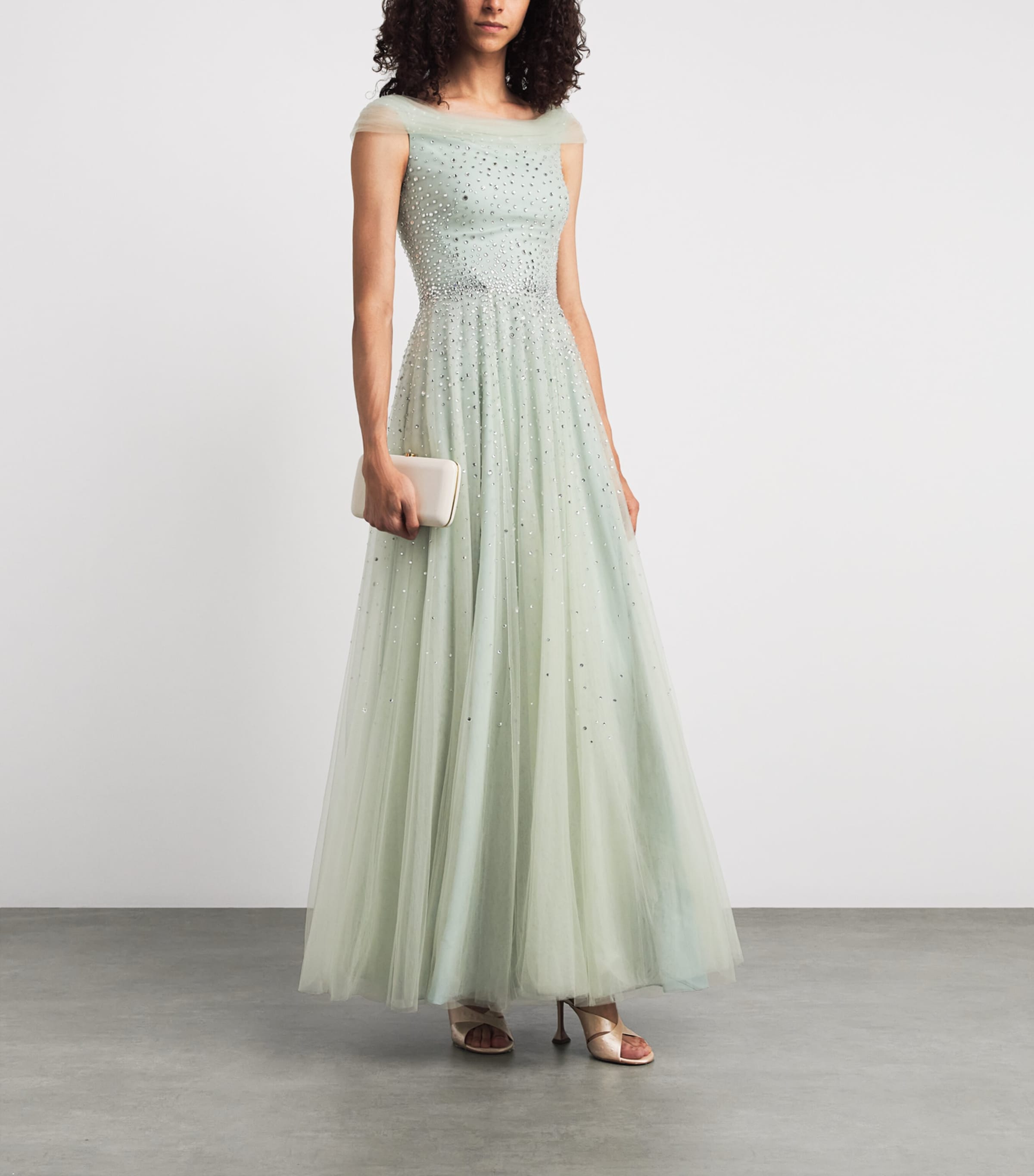 Jenny Packham Womens Tulle Embellished Shayla Gown Eau De Nil Image 2
