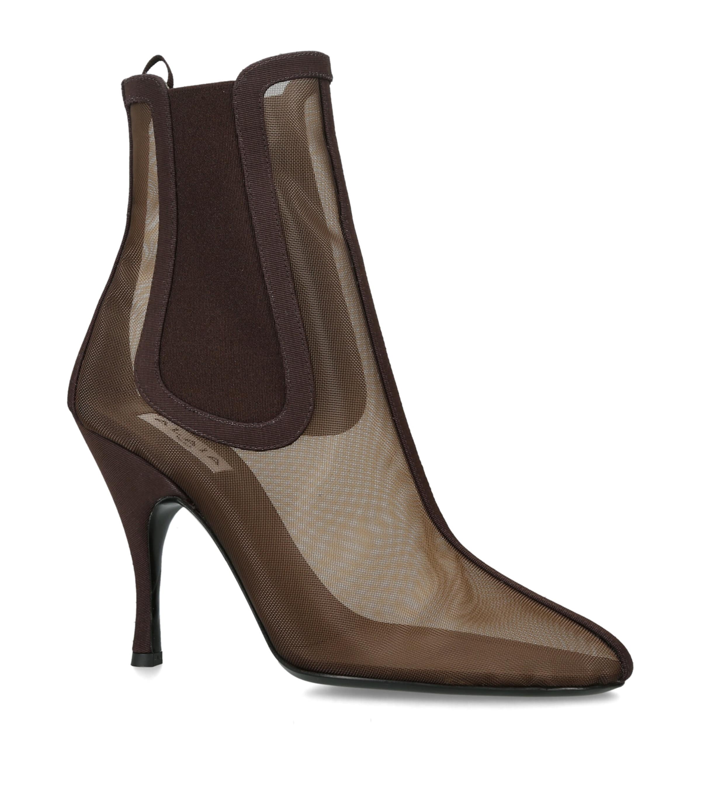 Alaïa Mesh Heeled Chelsea Boots 100 Brown Image 3