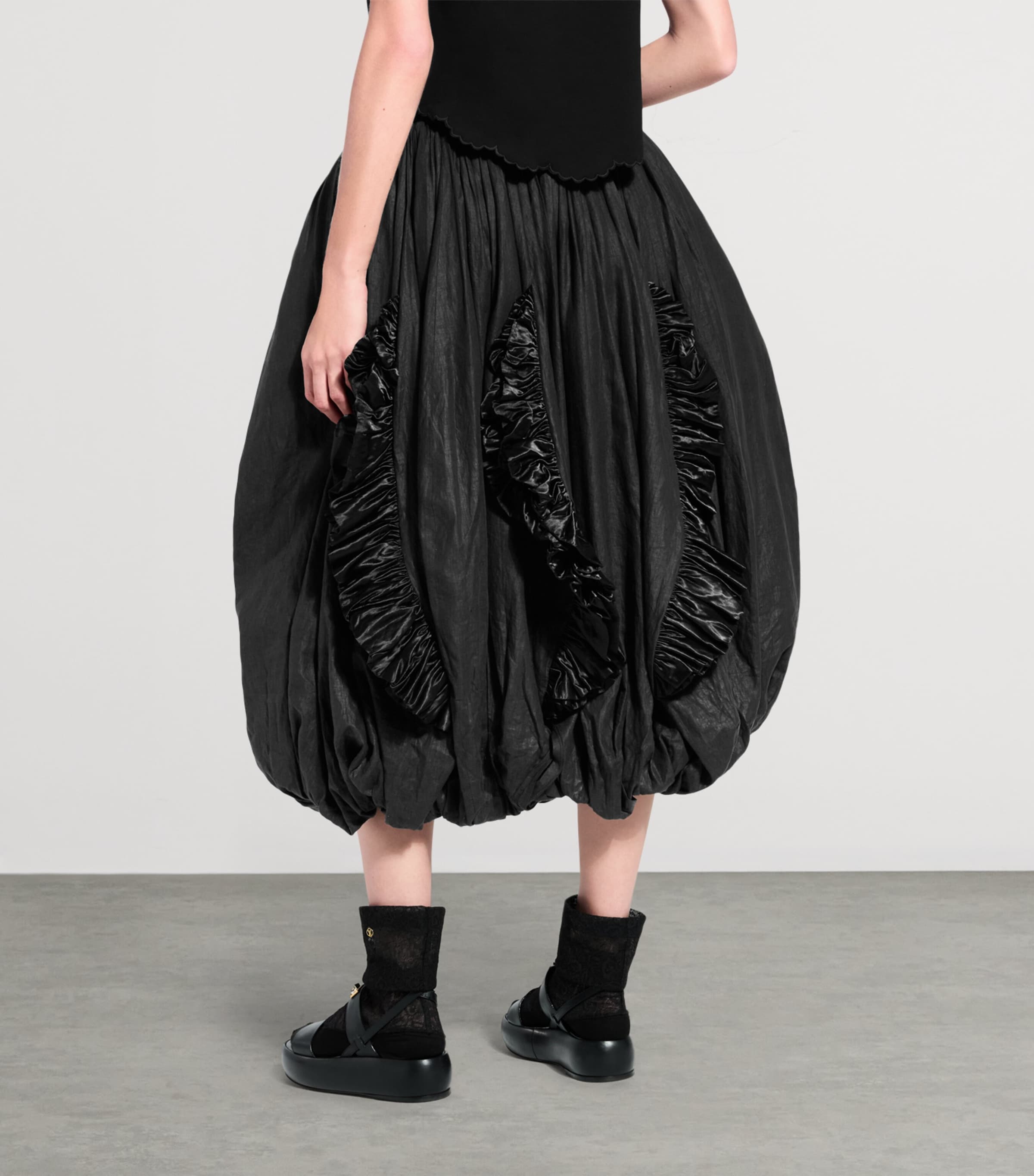 LOUIS VUITTON Womens Ruffle-Trim Balloon Midi Skirt Black Image 4