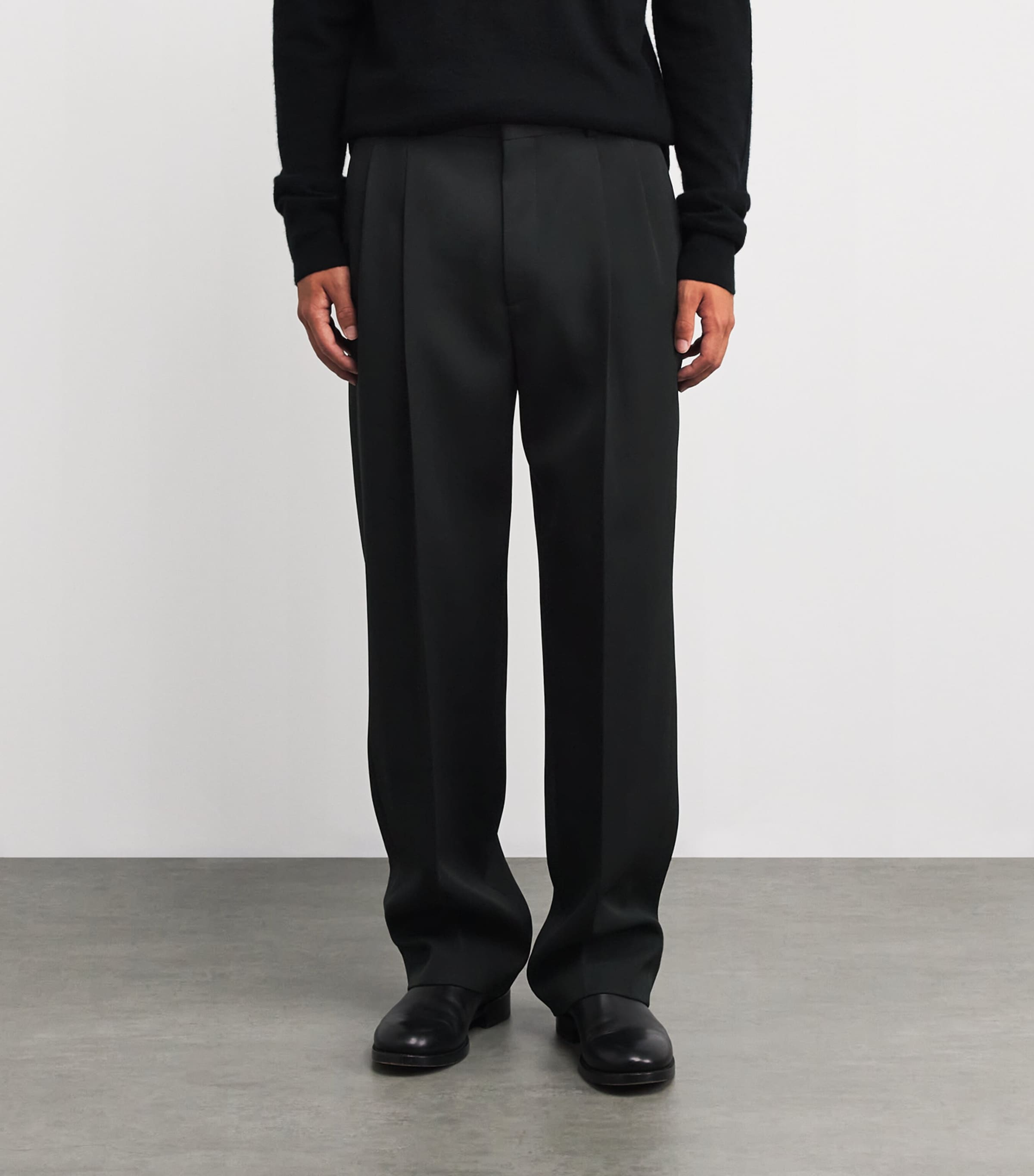 Zev Virgin Wool Pleated Trousers BLACK Image 3