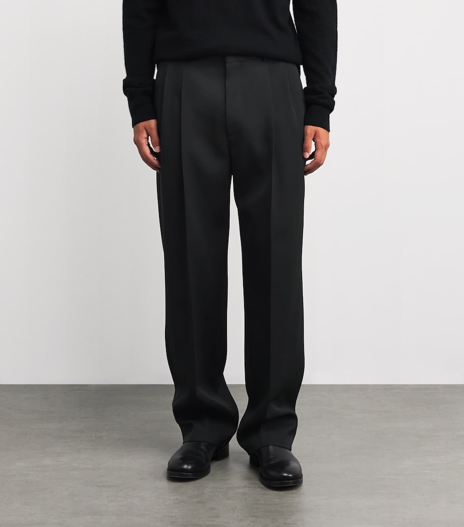 Zev Virgin Wool Pleated Trousers BLACK Image 3