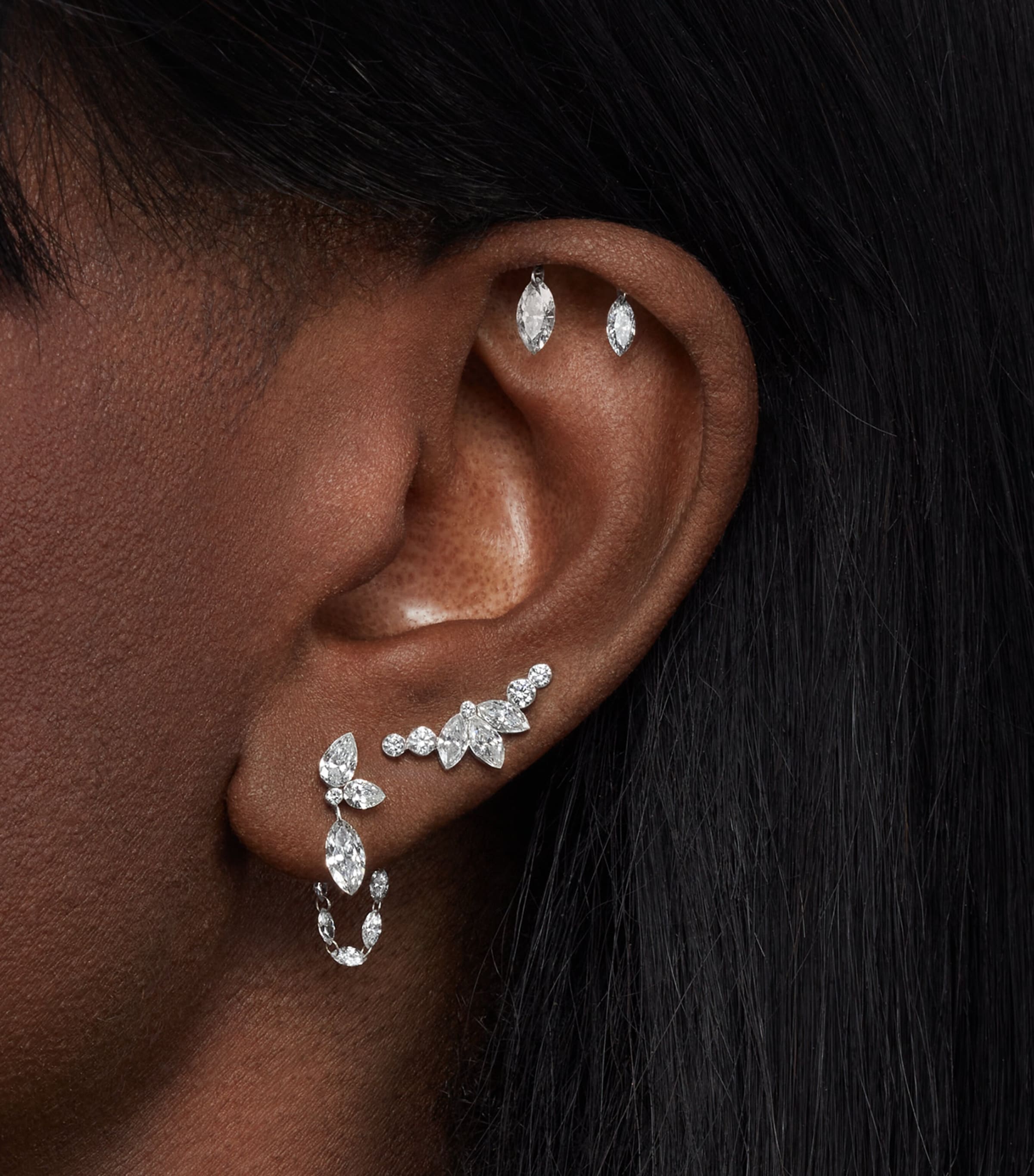 Grand Marquise Pear Diamond Echo Earring (Direction A, 13.7mm) WHITE GOLD Image 2