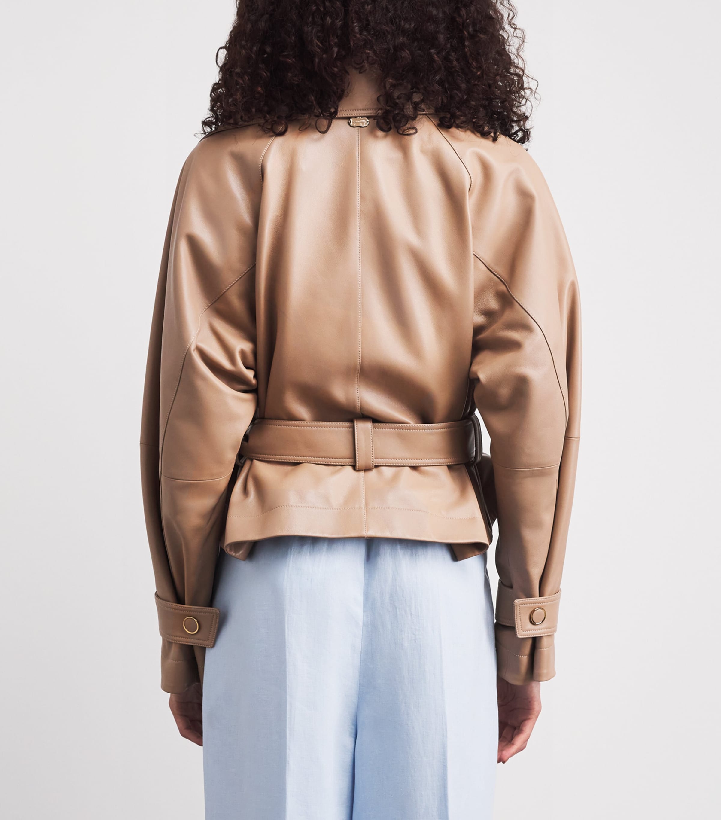 Agnona Womens Lambskin Cropped Leather Jacket Beige Image 5