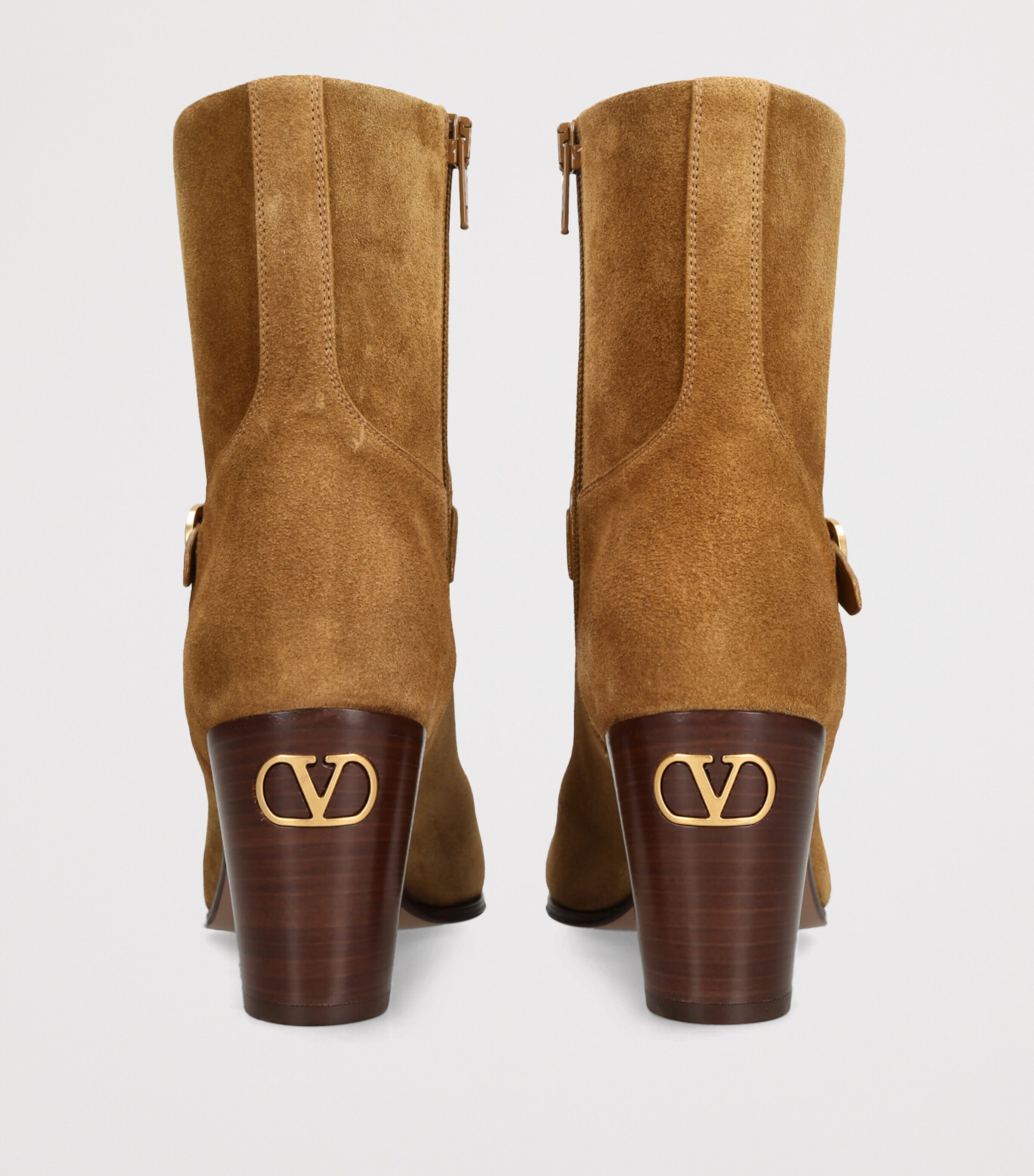 Valentino Garavani Womens Suede Pattie Heeled Ankle Boots 75 Tan Image 2