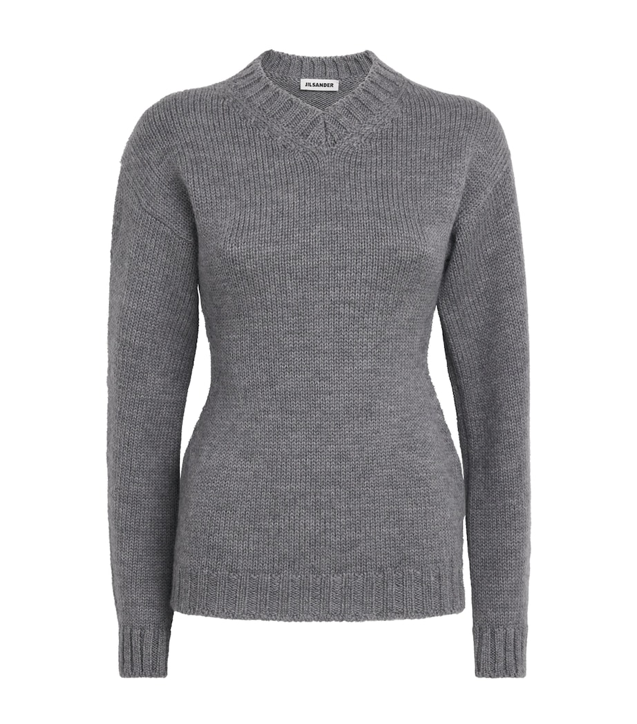 Jil Sander Womens Wool V-Neck Sweater Pebble Image 1