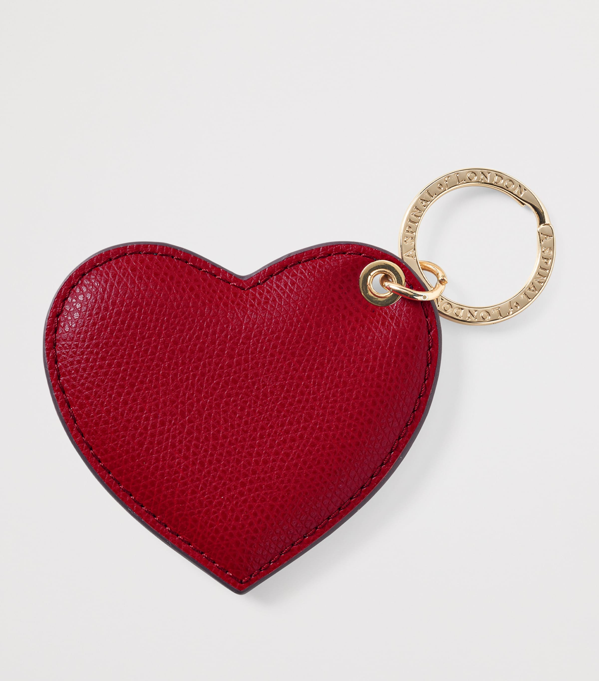 Aspinal Of London Grained Leather Heart Keyring Cherry Image 2