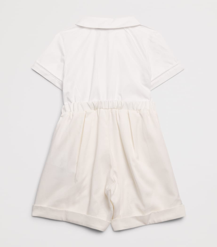 Monnalisa Cotton Bow Tie Playsuit (1-9 Months) Ecrù +cream Image 2
