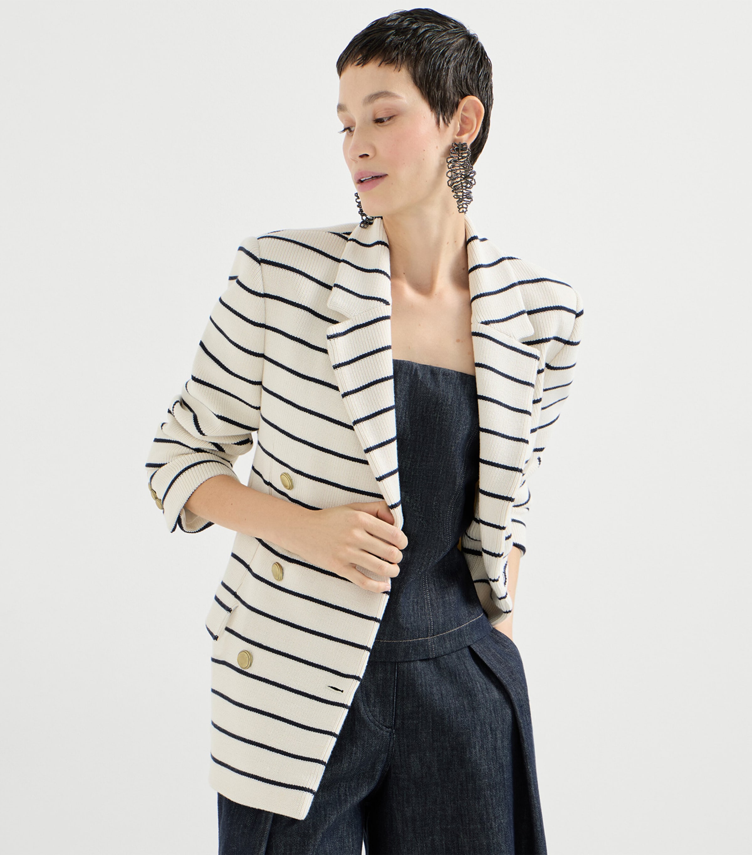 Cotton Stripe Double-Breasted Blazer CIX07 Image 4