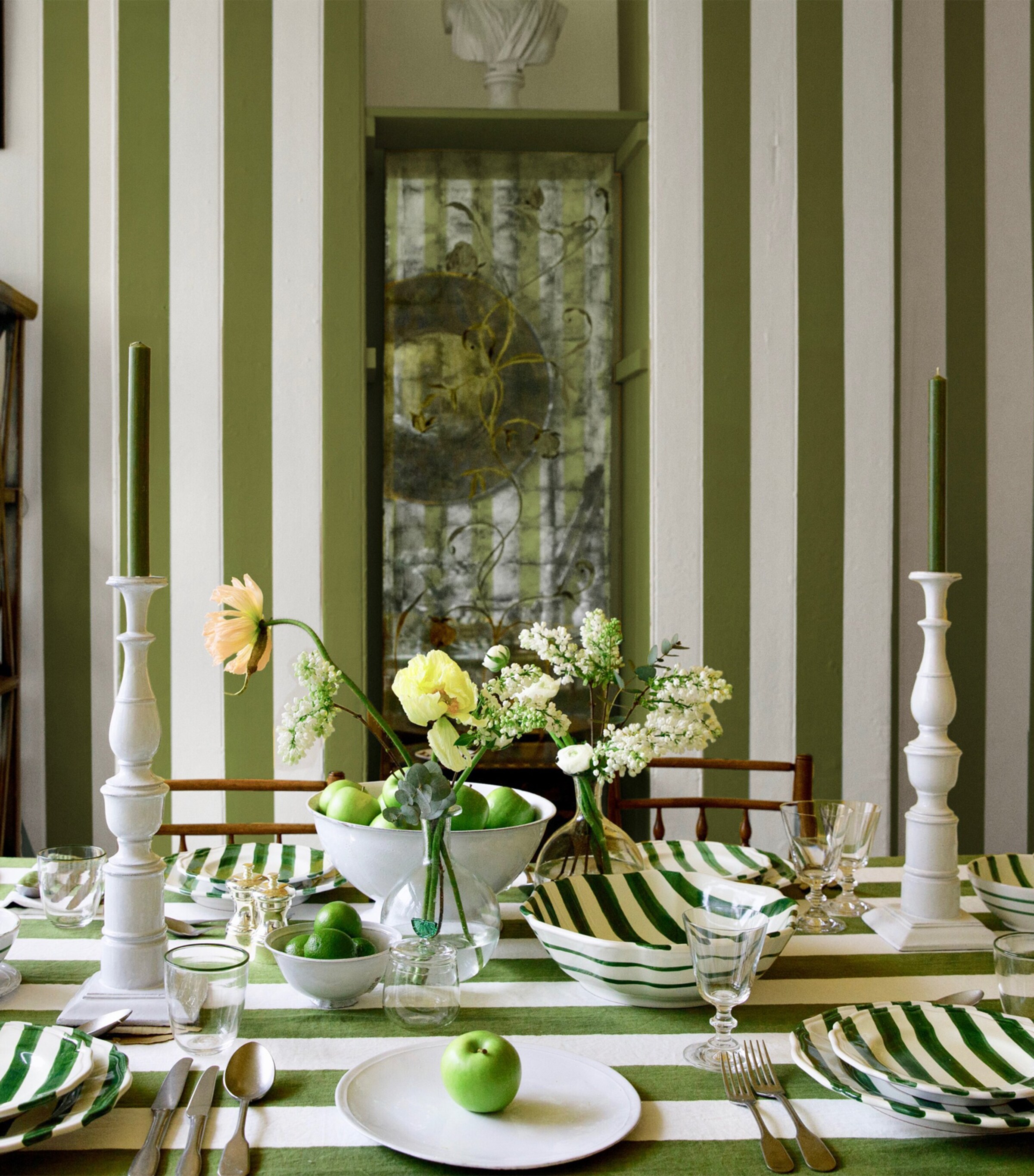 Summerill & Bishop Linen Stripe Tablecloth (165cm x 380cm) Green Image 3
