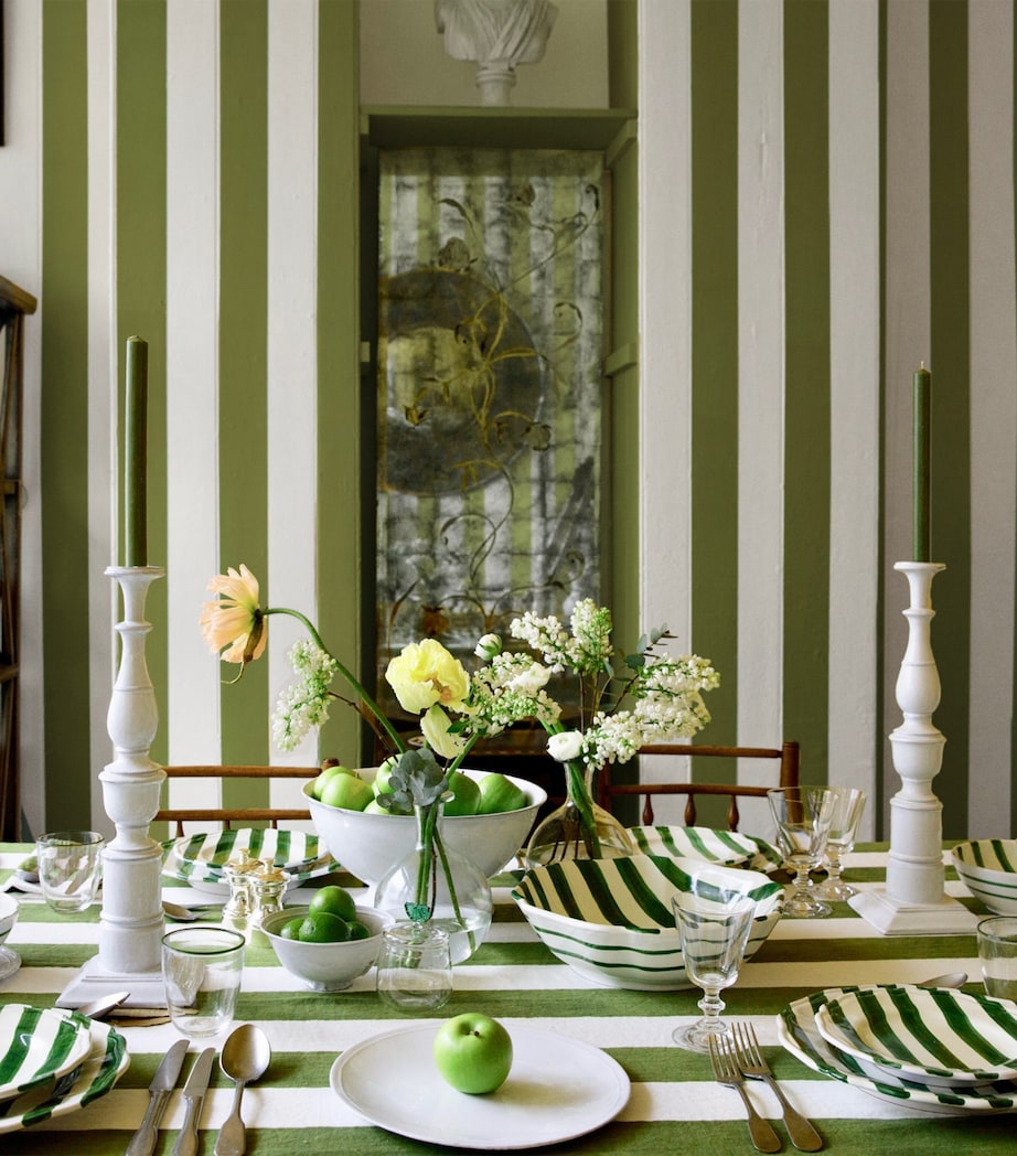 Summerill & Bishop Linen Stripe Tablecloth (165cm x 380cm) Green Image 3
