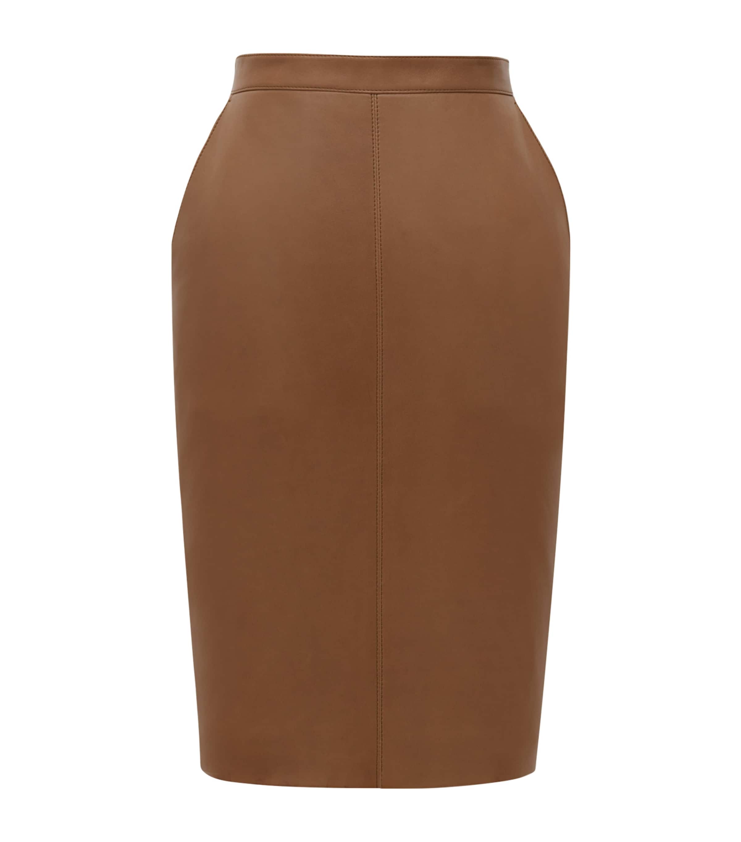 Saint Laurent Lambskin Pencil Midi Skirt In Brown