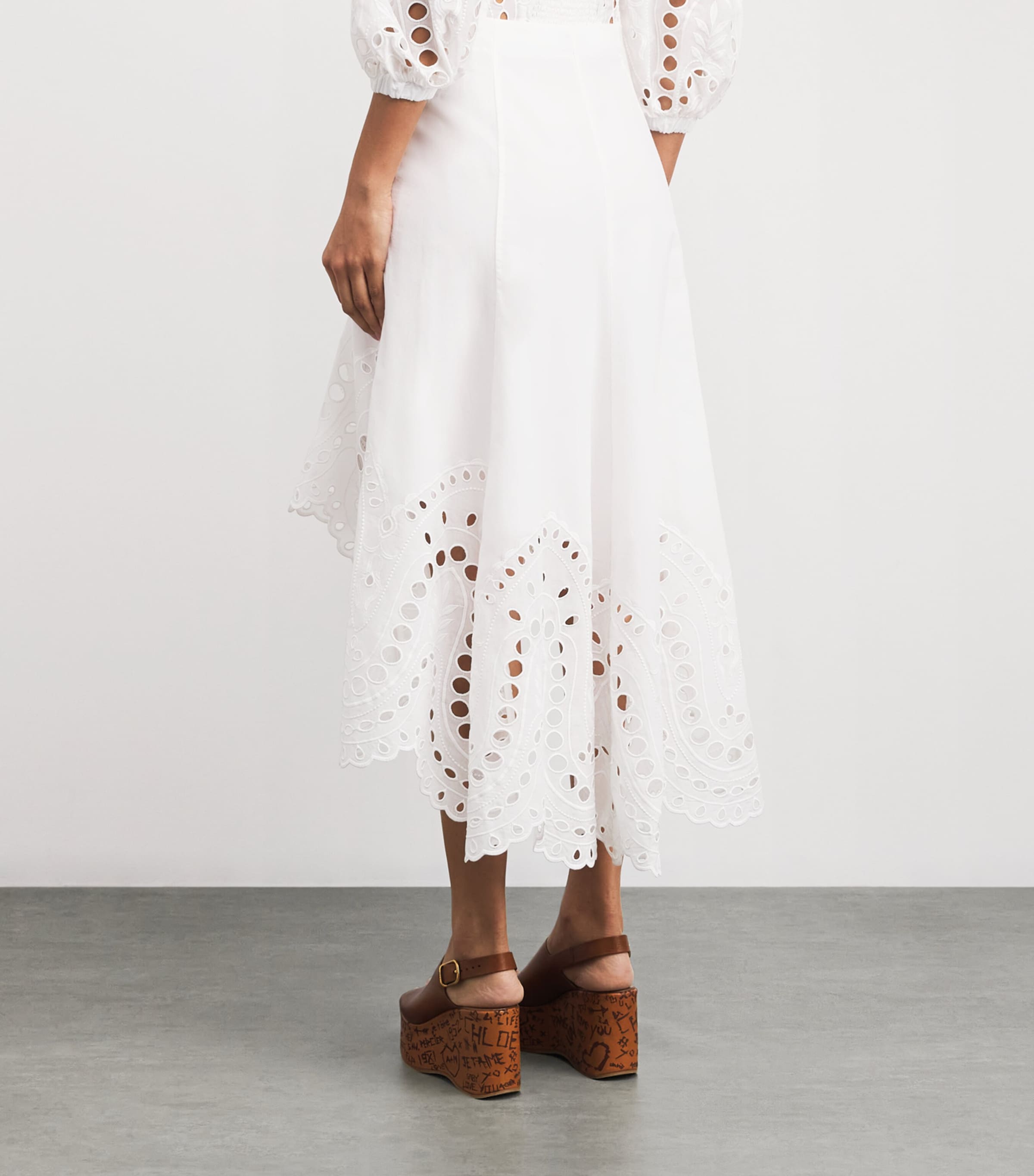 Broderie Anglaise Fin Midi Skirt WHITE SEALACE Image 4