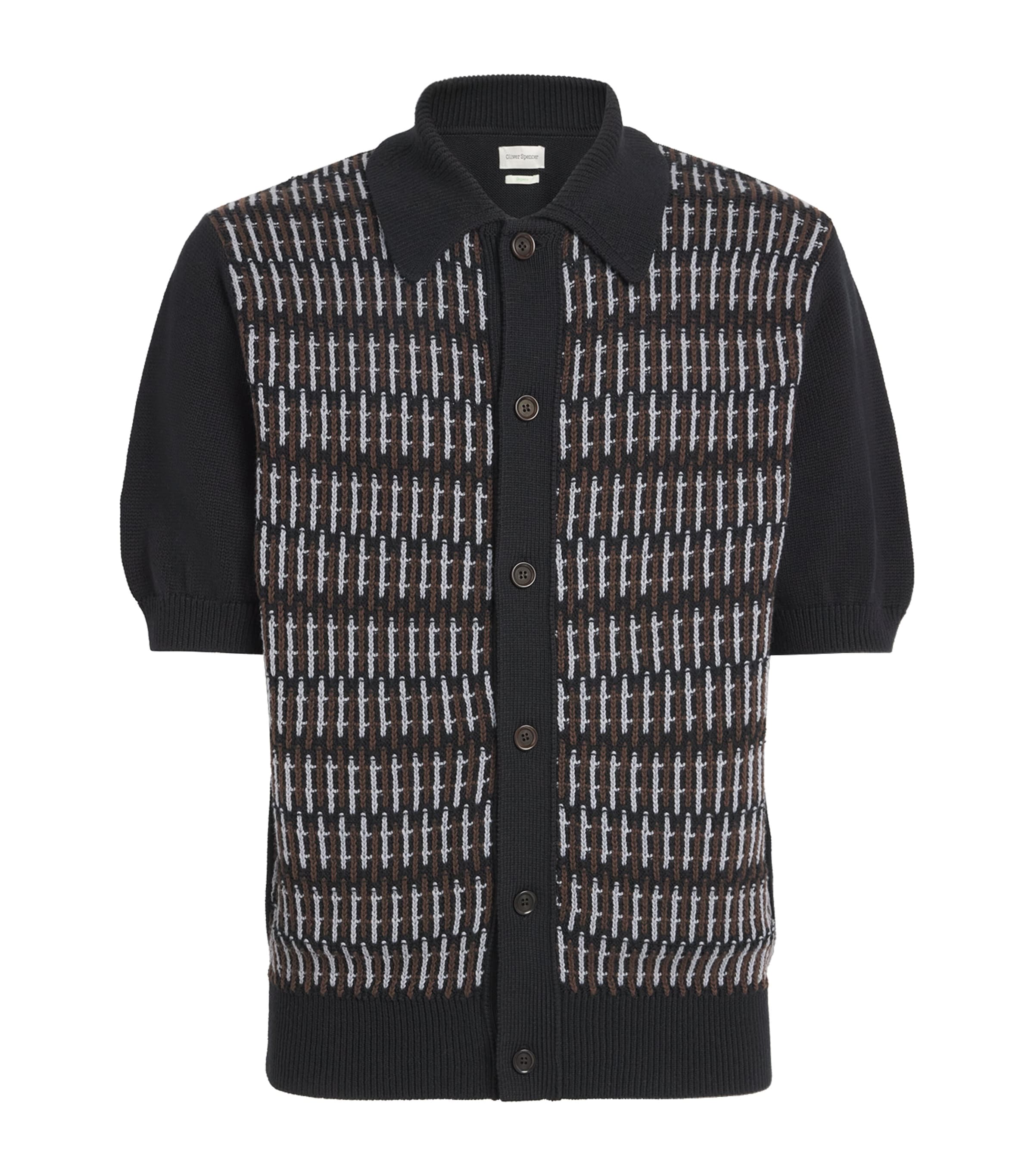 Oliver Spencer Mens Organic Cotton Crosshatch Polo Shirt Image 1
