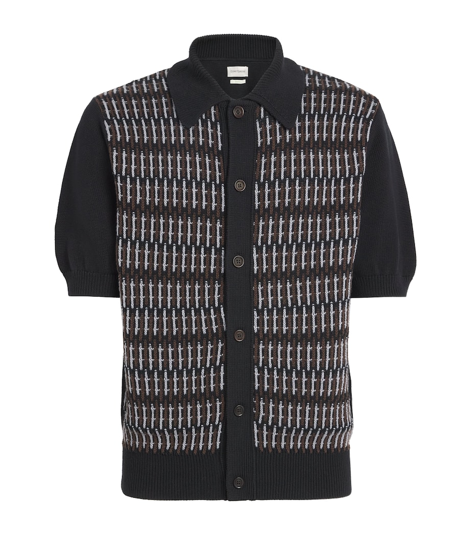 Oliver Spencer Mens Organic Cotton Crosshatch Polo Shirt Image 1