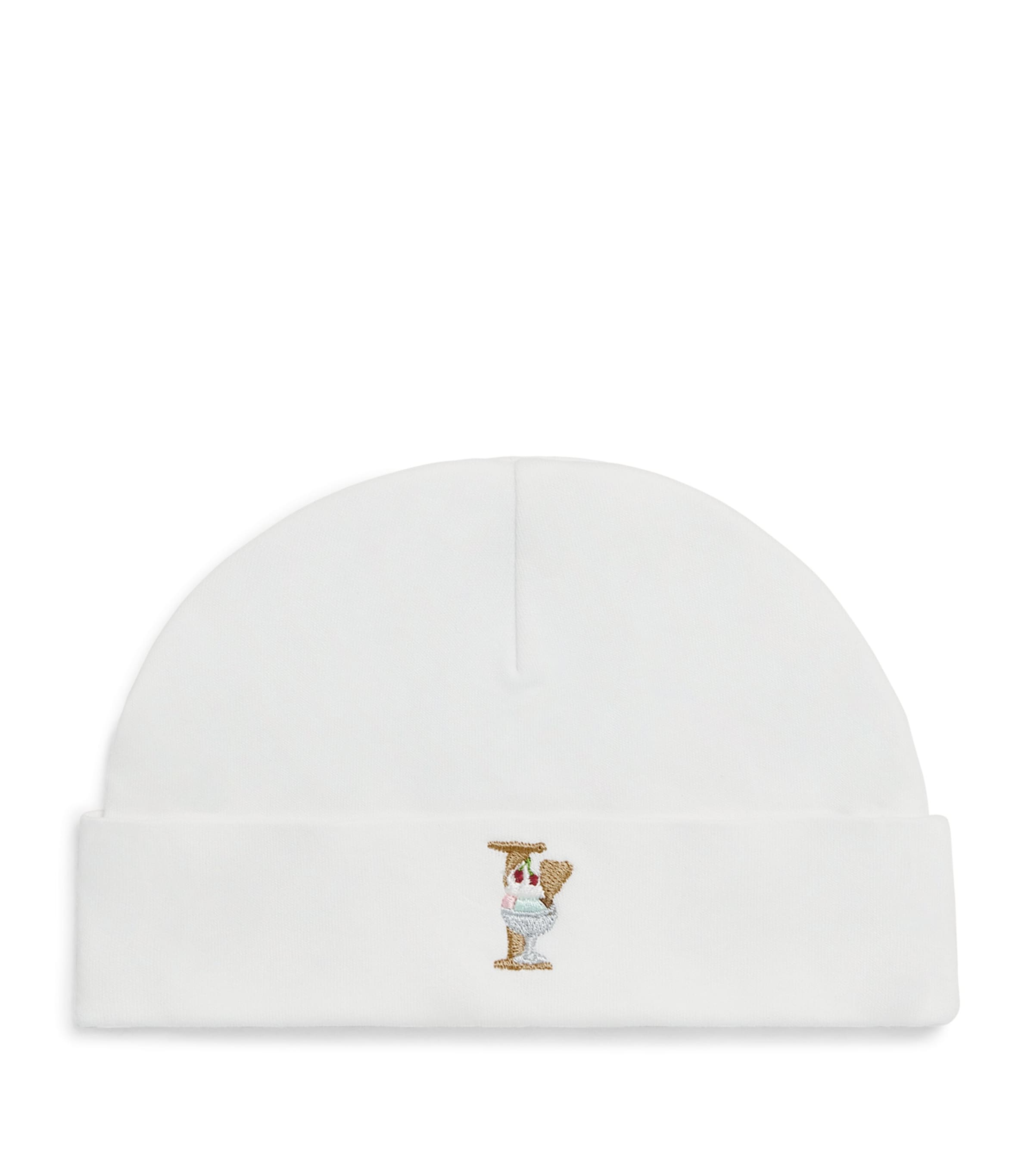 PAINT MY DREAMS Cotton Embroidered ‘I’ Beanie White Image 1