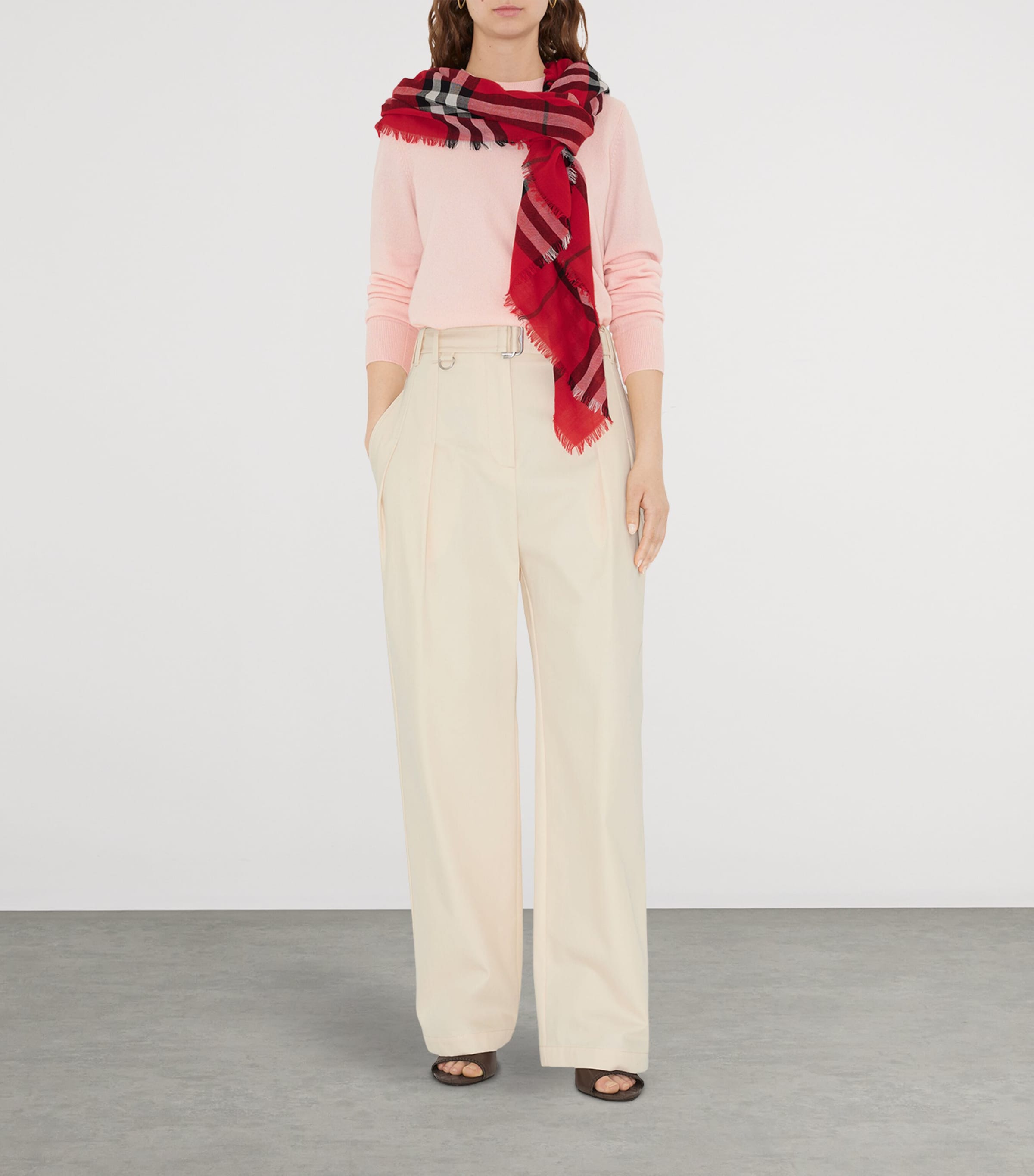 Burberry Wool Wide Check Scarf Post Red Image 2