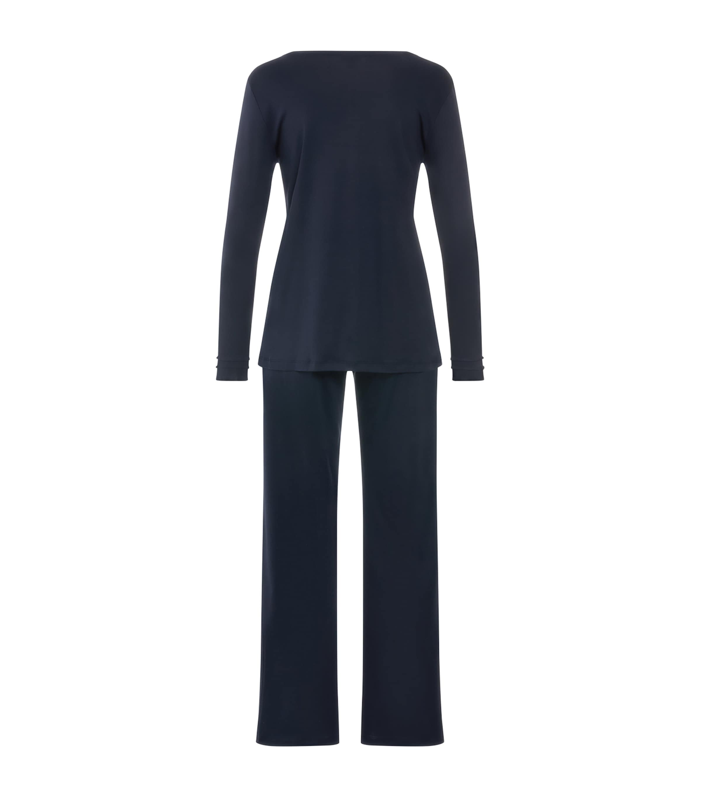 Hanro Womens Cotton Pilar Long-Sleeve Pyjama Set Deep Navy Image 3