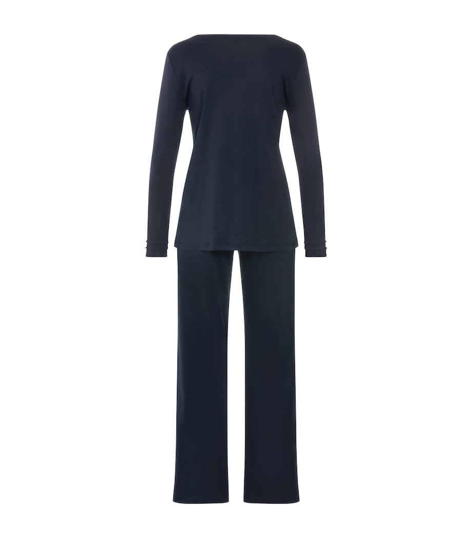 Hanro Womens Cotton Pilar Long-Sleeve Pyjama Set Deep Navy Image 3