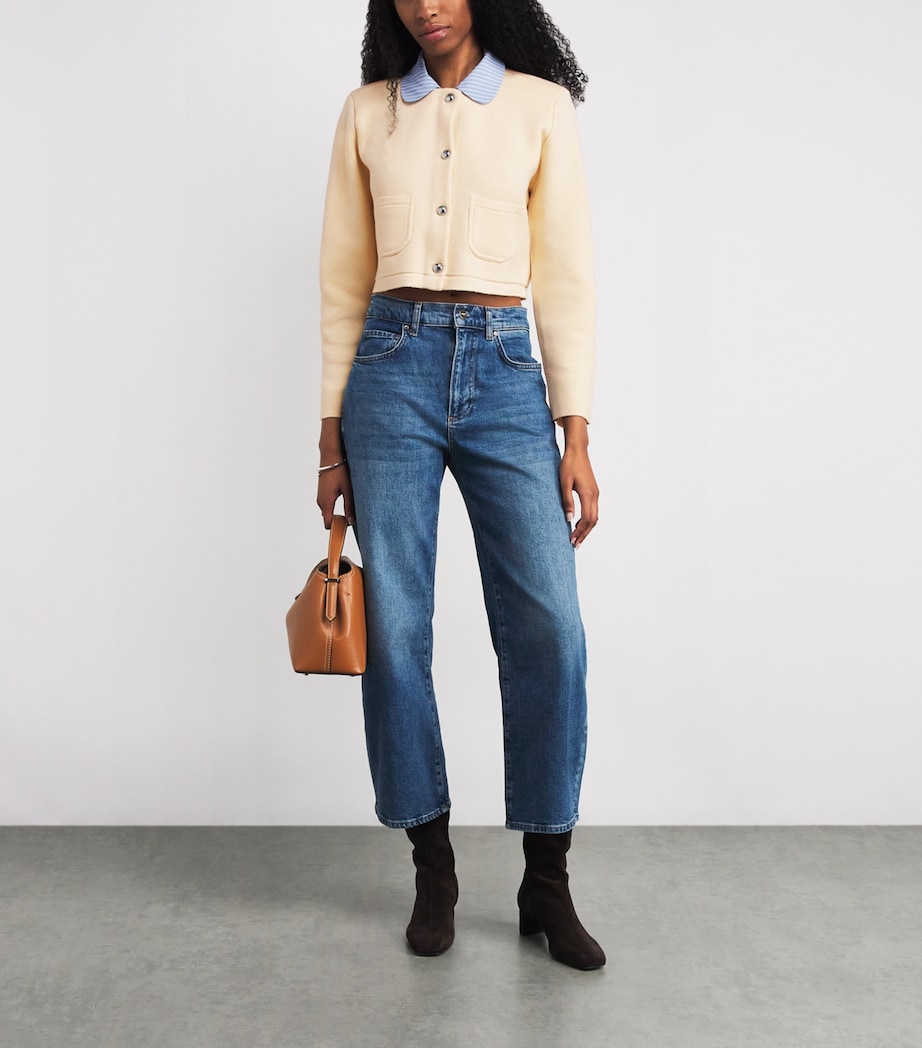 Cropped Collared Knitted Cardigan ECRU Image 2