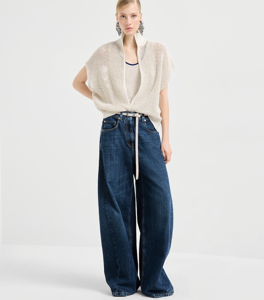 Brunello Cucinelli Womens Cotton-Blend Short-Sleeve Cardigan Image 4