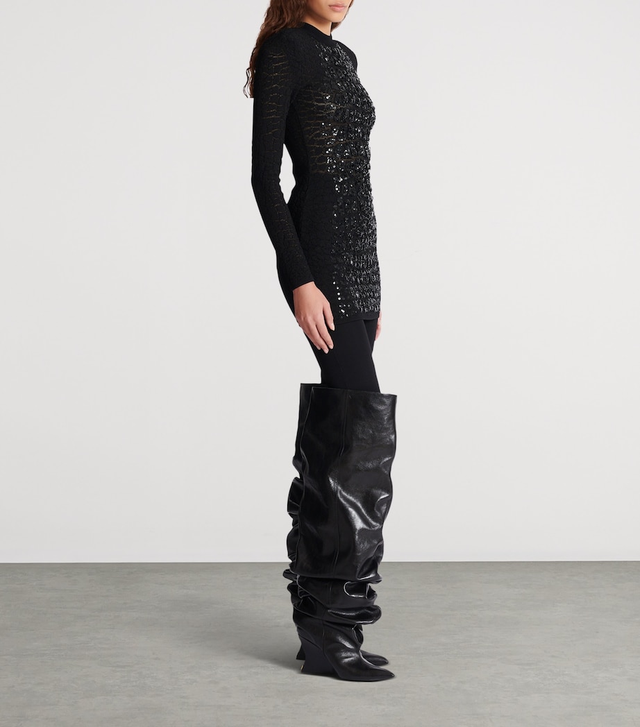 Embellished Crocodile-Knit Mini Dress 0PA NOIR Image 4