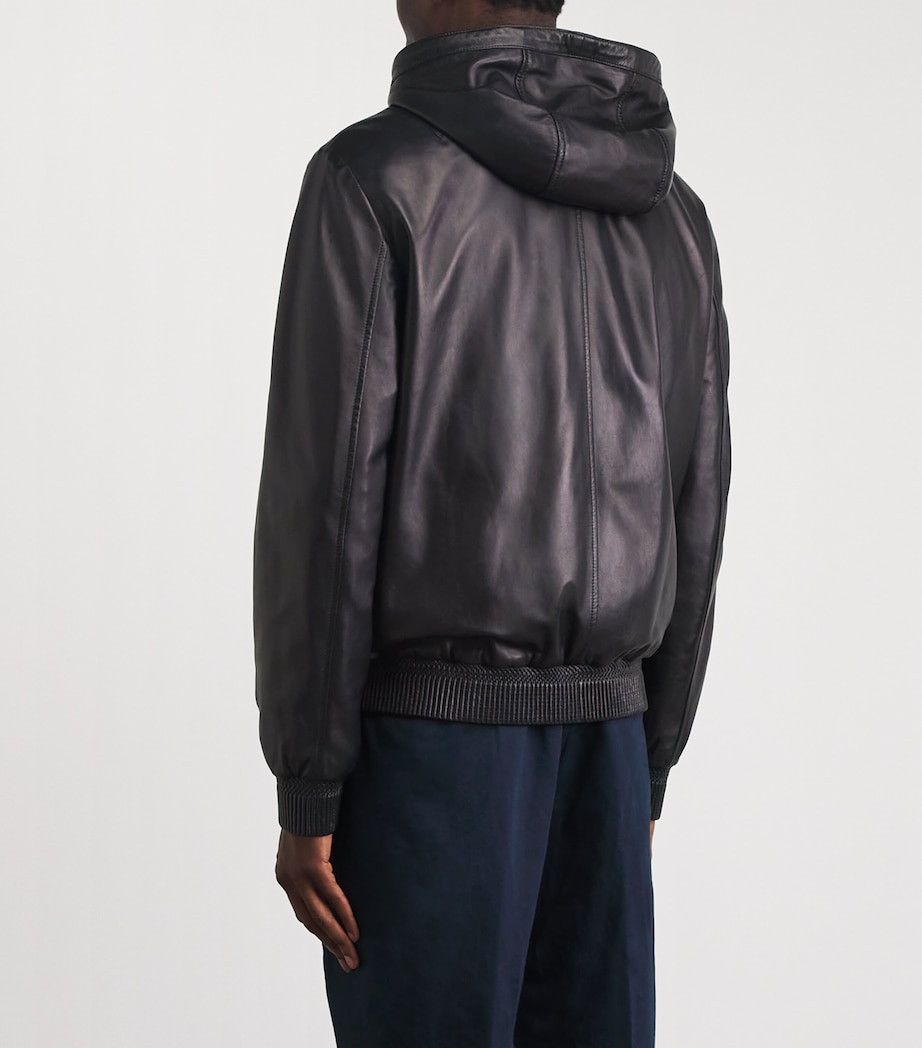 Brett Johnson Mens Hooded Leather Jacket Navy Image 5