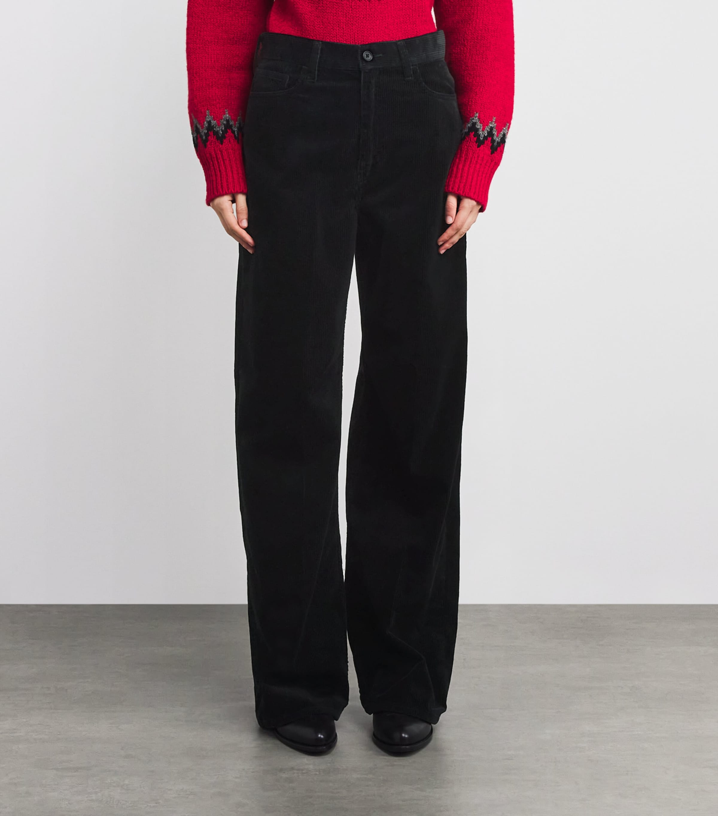 Cotton Corduroy Wide-Leg Trousers POLO BLACK Image 3