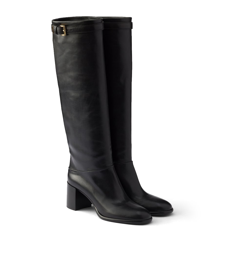 Prada Leather Heeled Knee-High Boots Black Image 1