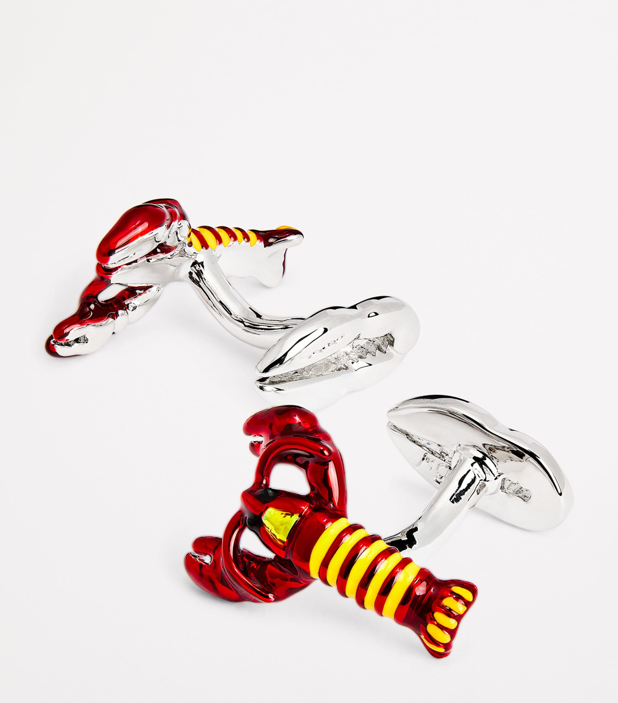 Babette Wasserman Rhodium-Plated Enamel Lobster Cufflinks Red Image 6