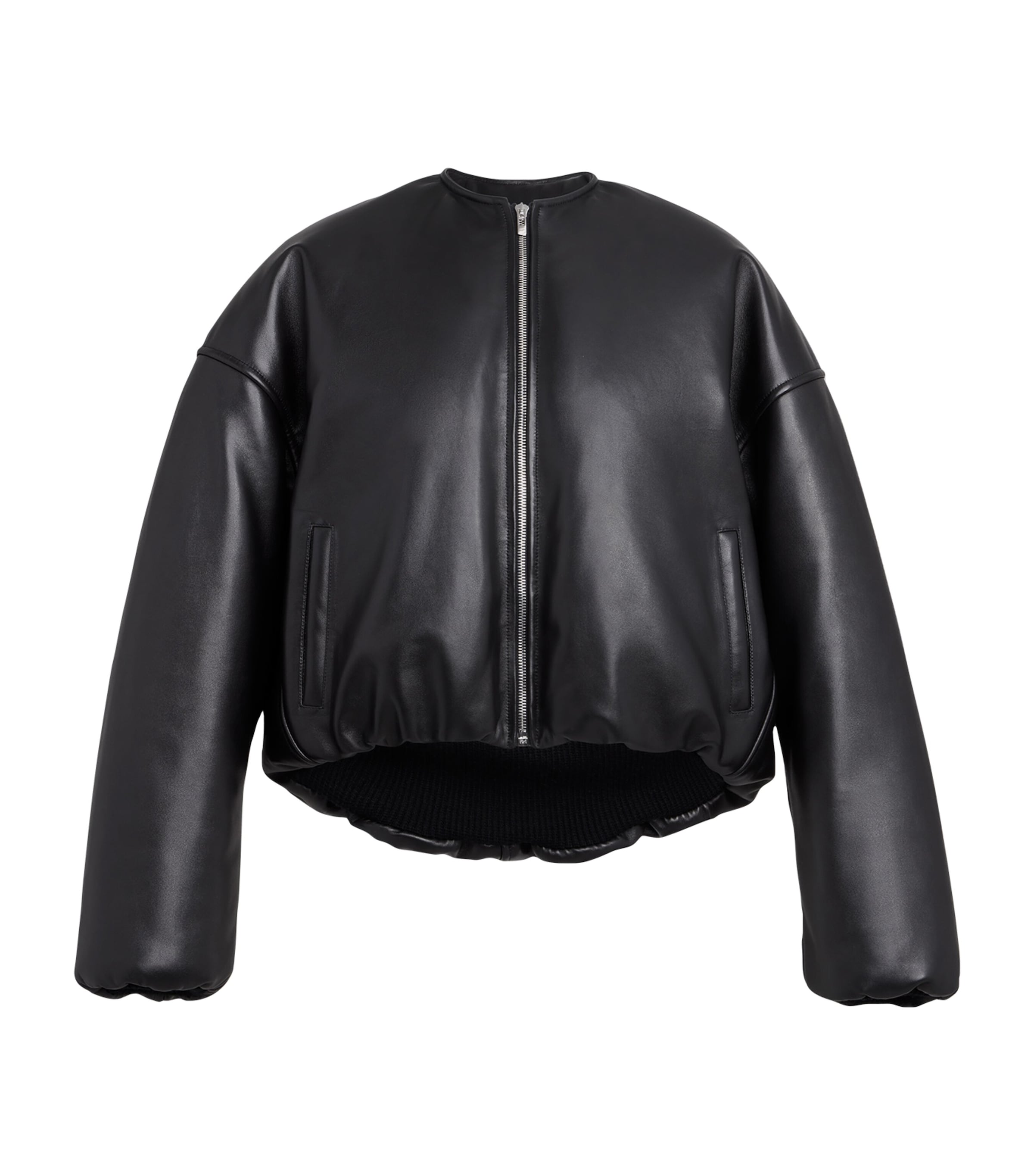 Alaïa Leather Padded Bomber Jacket In Black