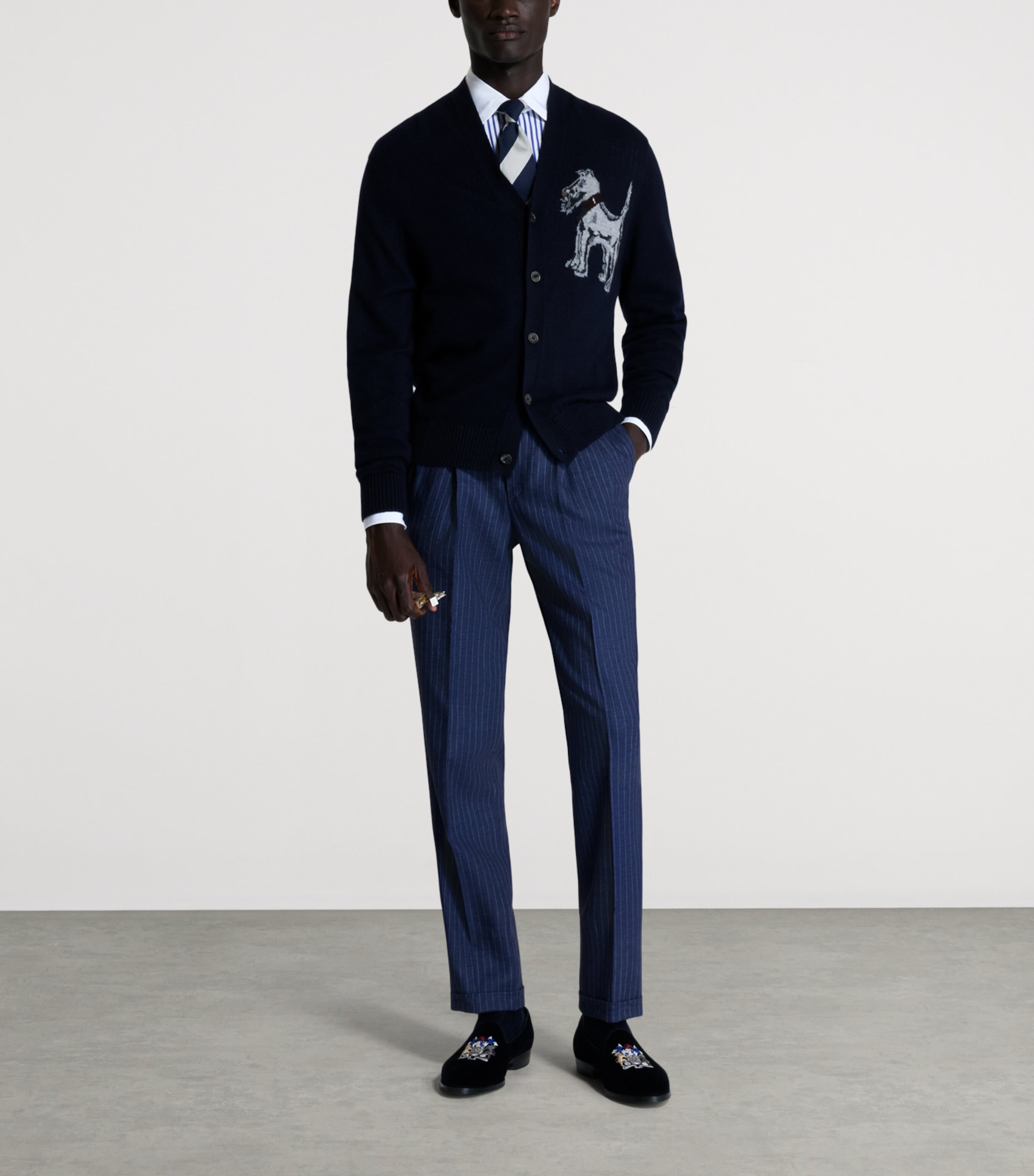 Dunhill Navy Cashmere-Linen V-Neck Cardigan | Harrods US