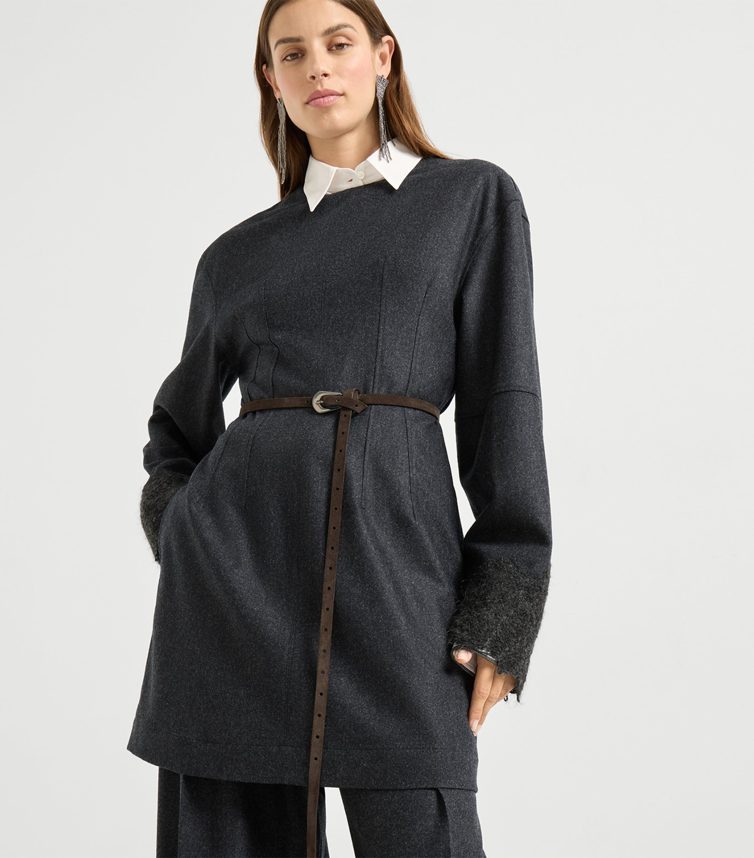 Lace-Detail Wool Mini Dress C006 Image 5