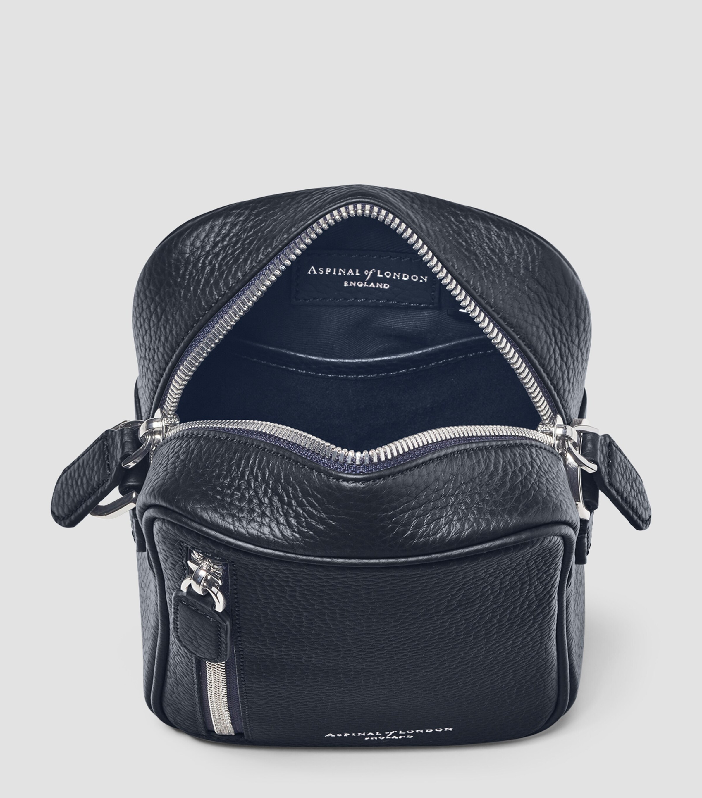 Leather Reporter North South Cross-Body Bag NAVY Image 6